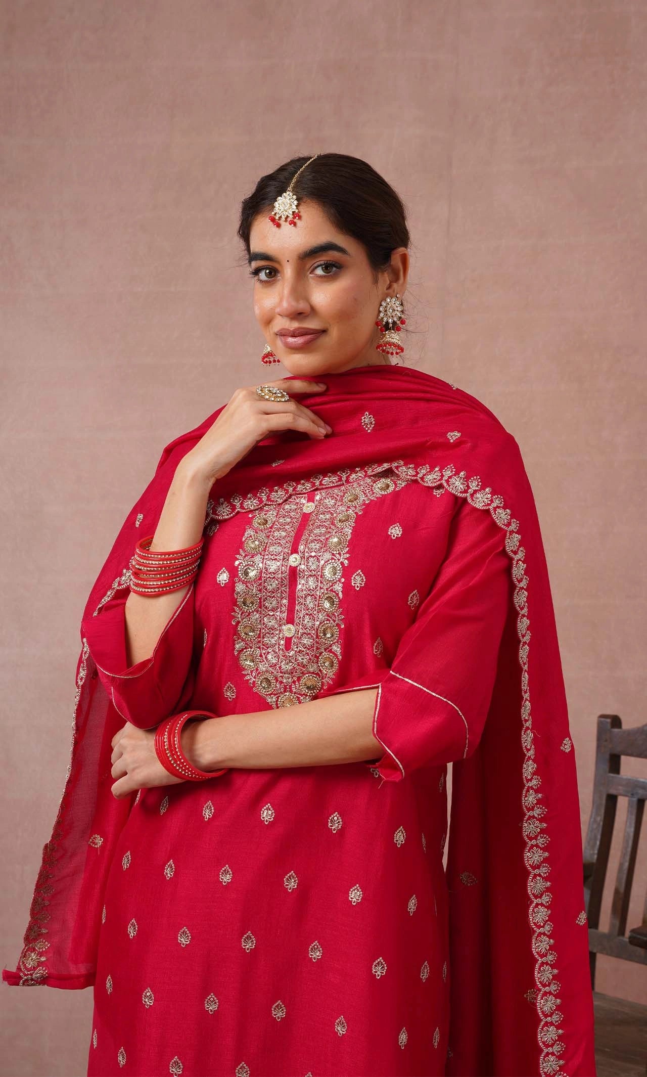 Ruby Embroidered Kurta Set with Dupatta