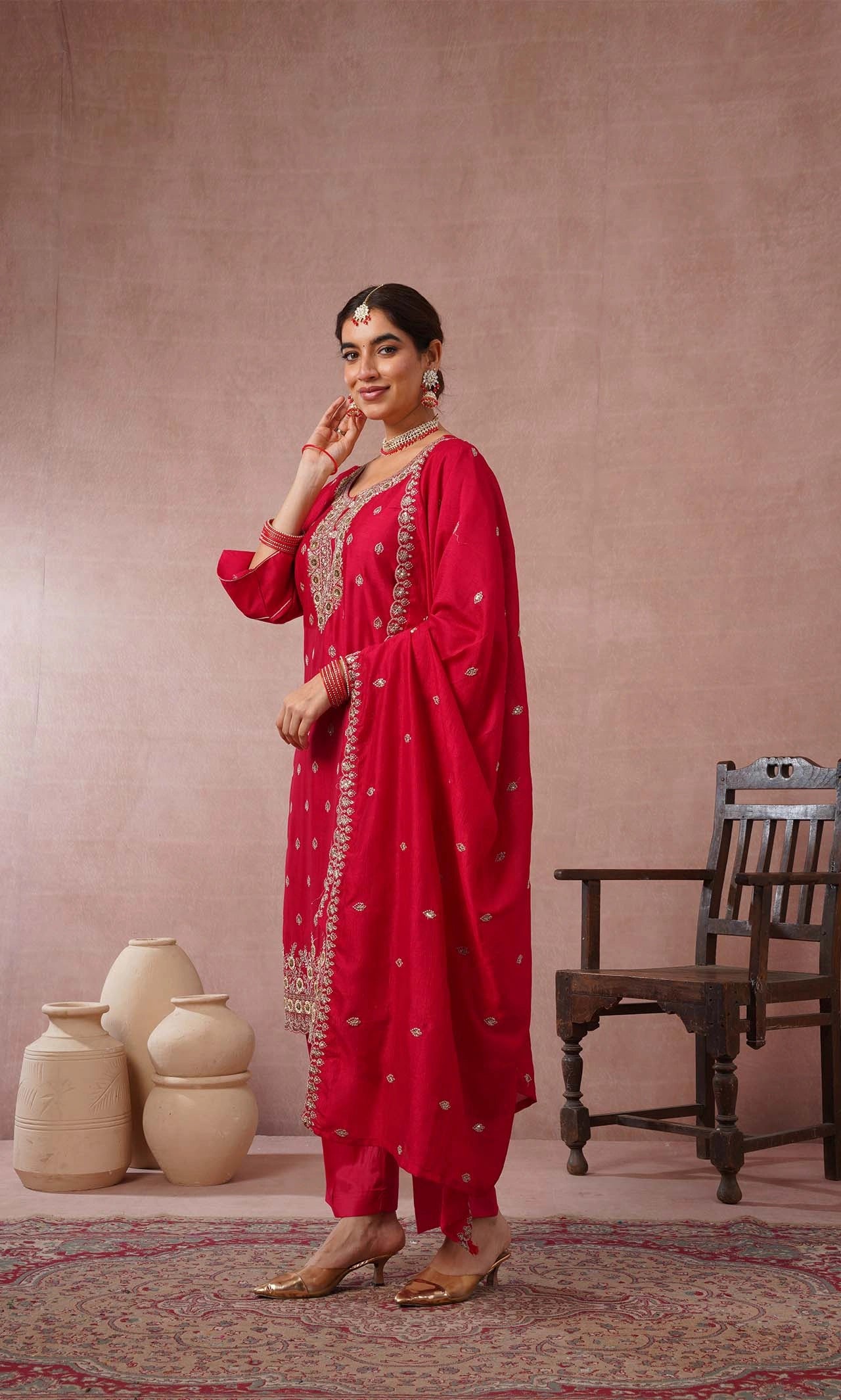 Ruby Embroidered Kurta Set with Dupatta