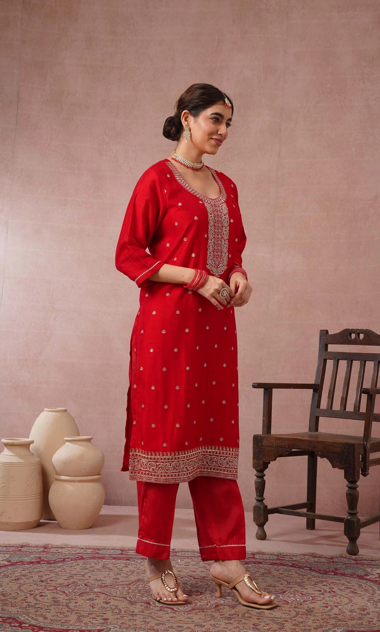Kasish Red Embroidered Kurta Set With Dupatta
