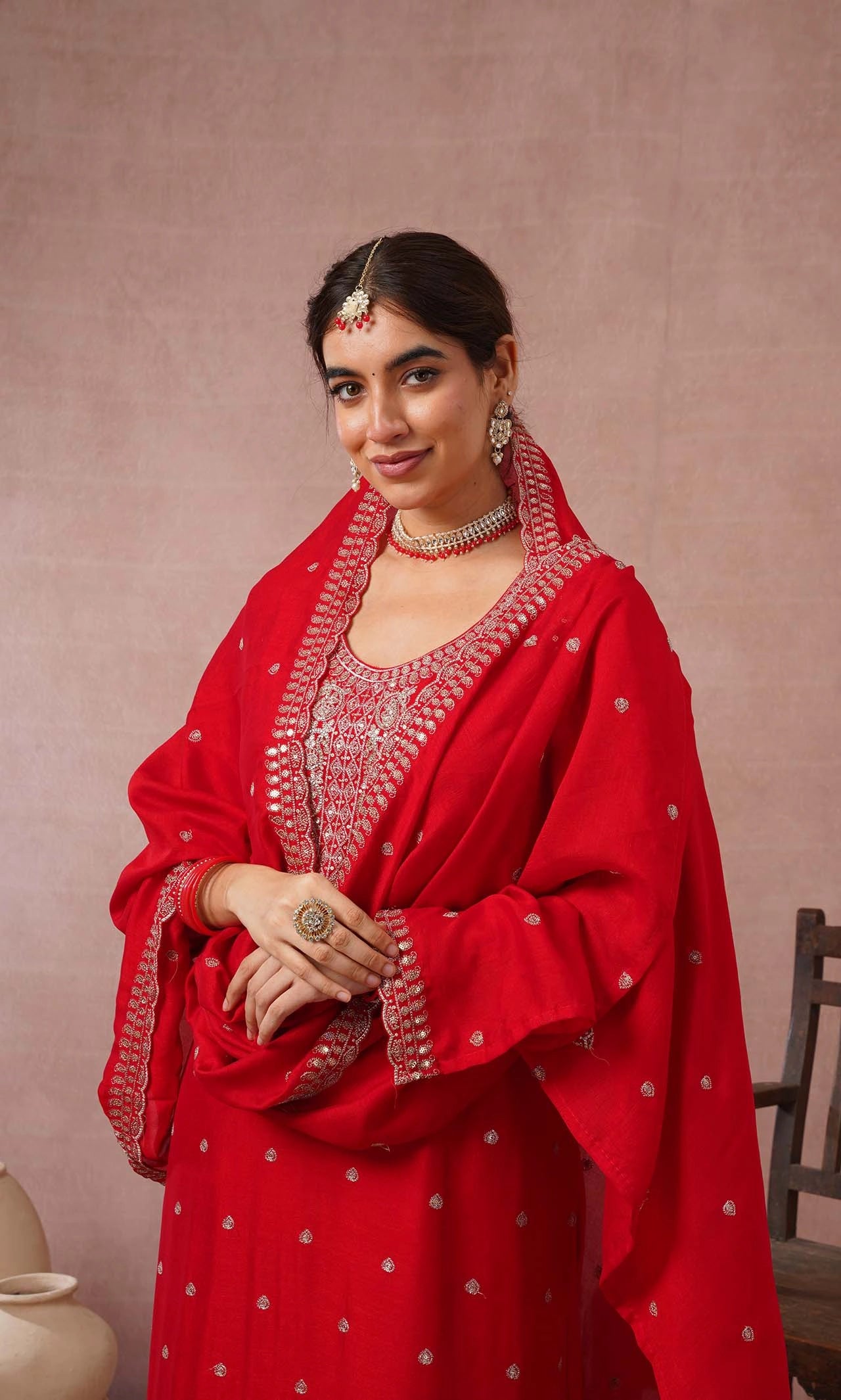 Kasish Red Embroidered Kurta Set With Dupatta