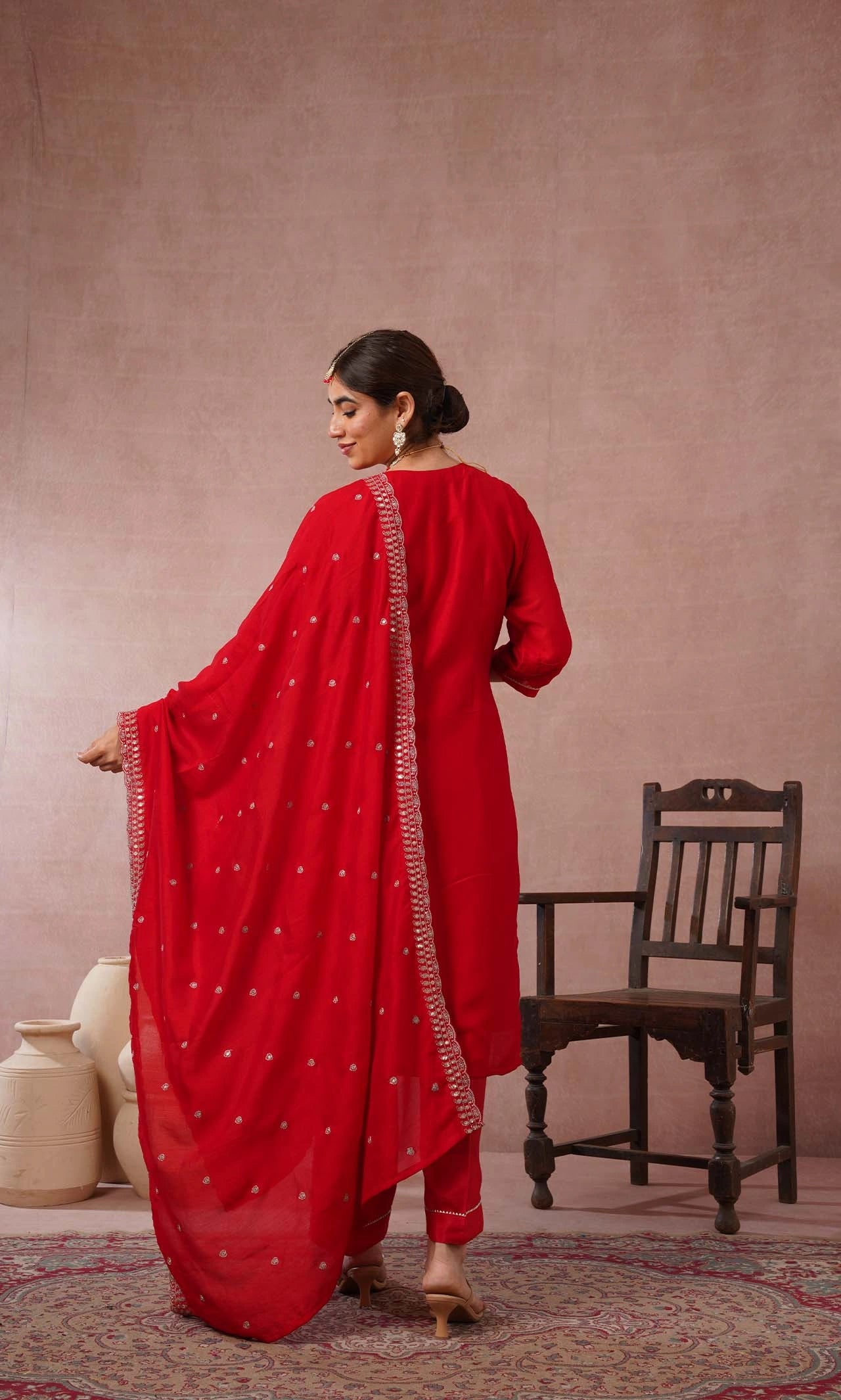 Kasish Red Embroidered Kurta Set With Dupatta