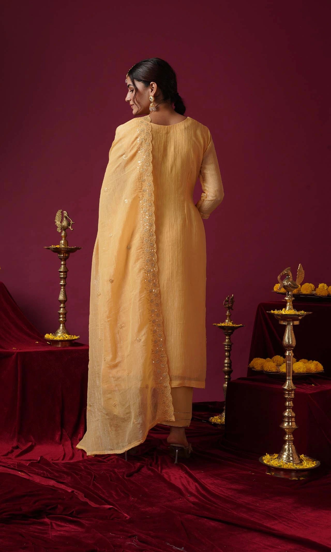 The Tiger Yellow Embroidered Kurta Set With Dupatta
