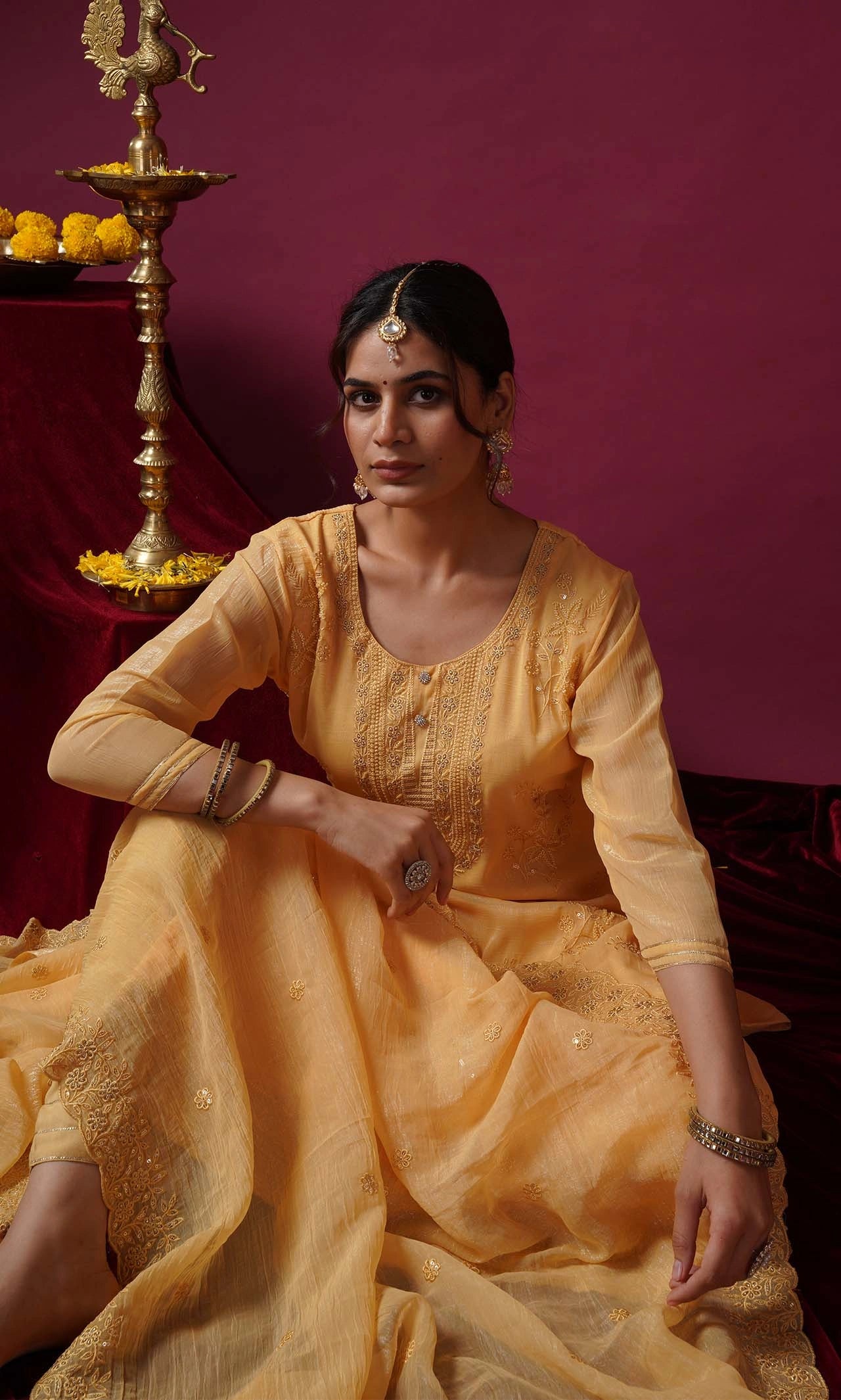 The Tiger Yellow Embroidered Kurta Set With Dupatta