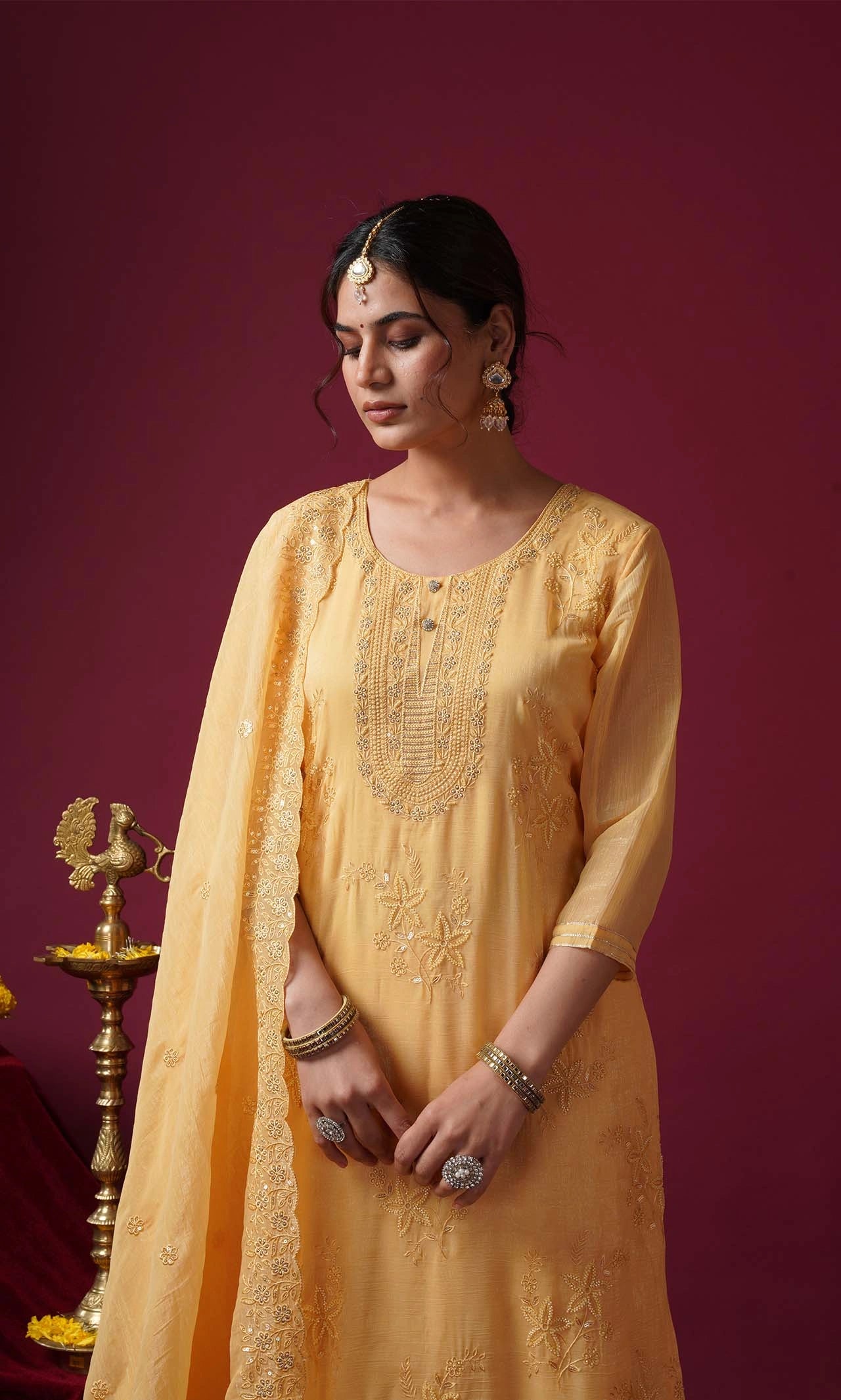 The Tiger Yellow Embroidered Kurta Set With Dupatta