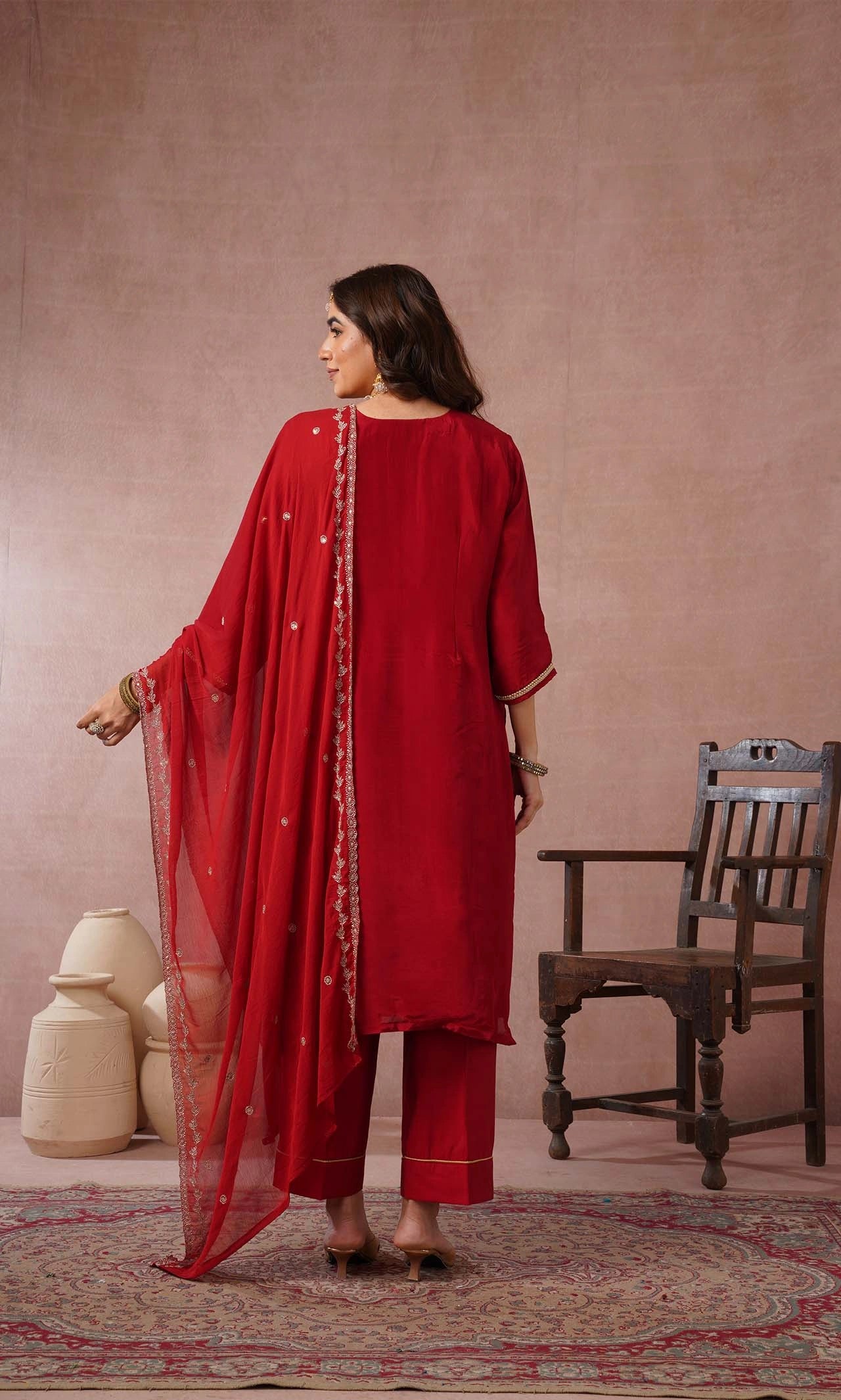 Crimson Embroidered Kurta Set with Dupatta