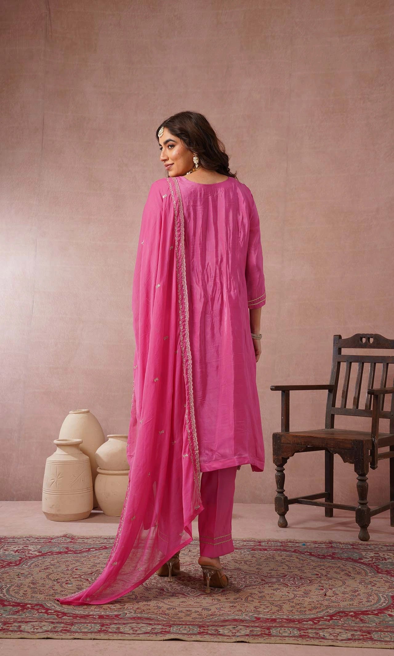 Modak Pink Embroidered Kurta Set With Dupatta