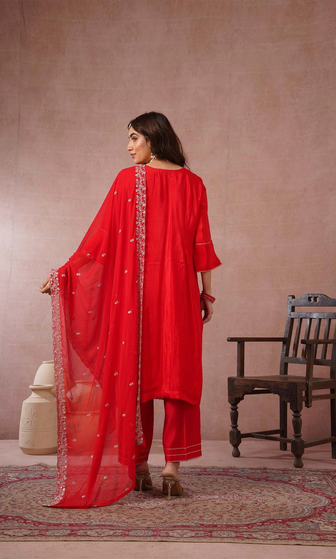 Scarlet Diamond Embellished Kurta Set with Dupatta