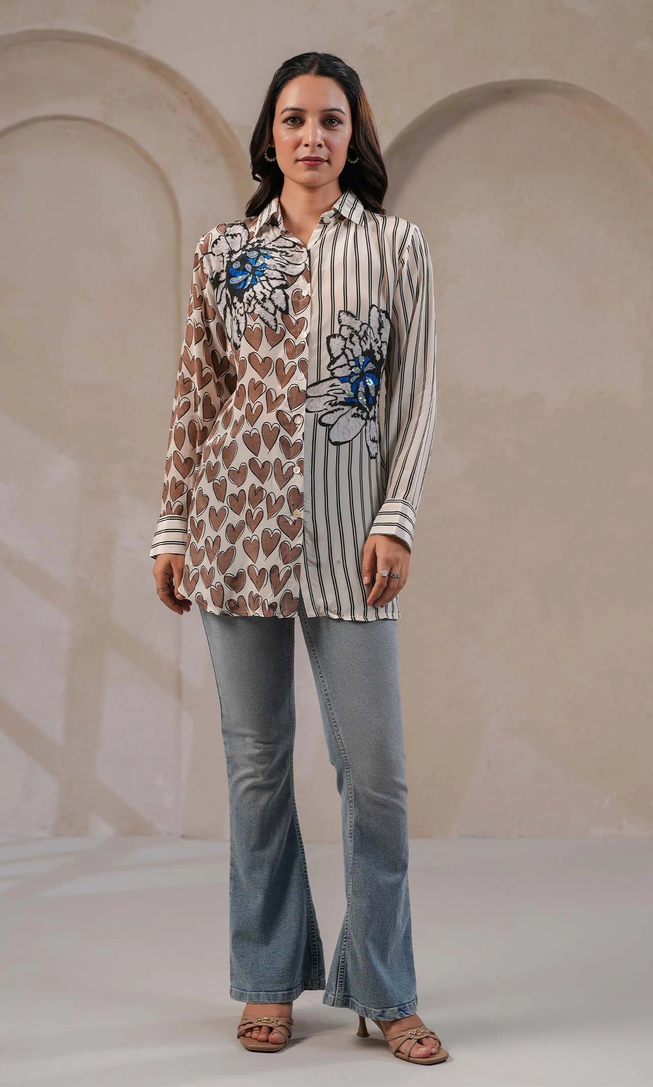 Sequin crepe shirt for women