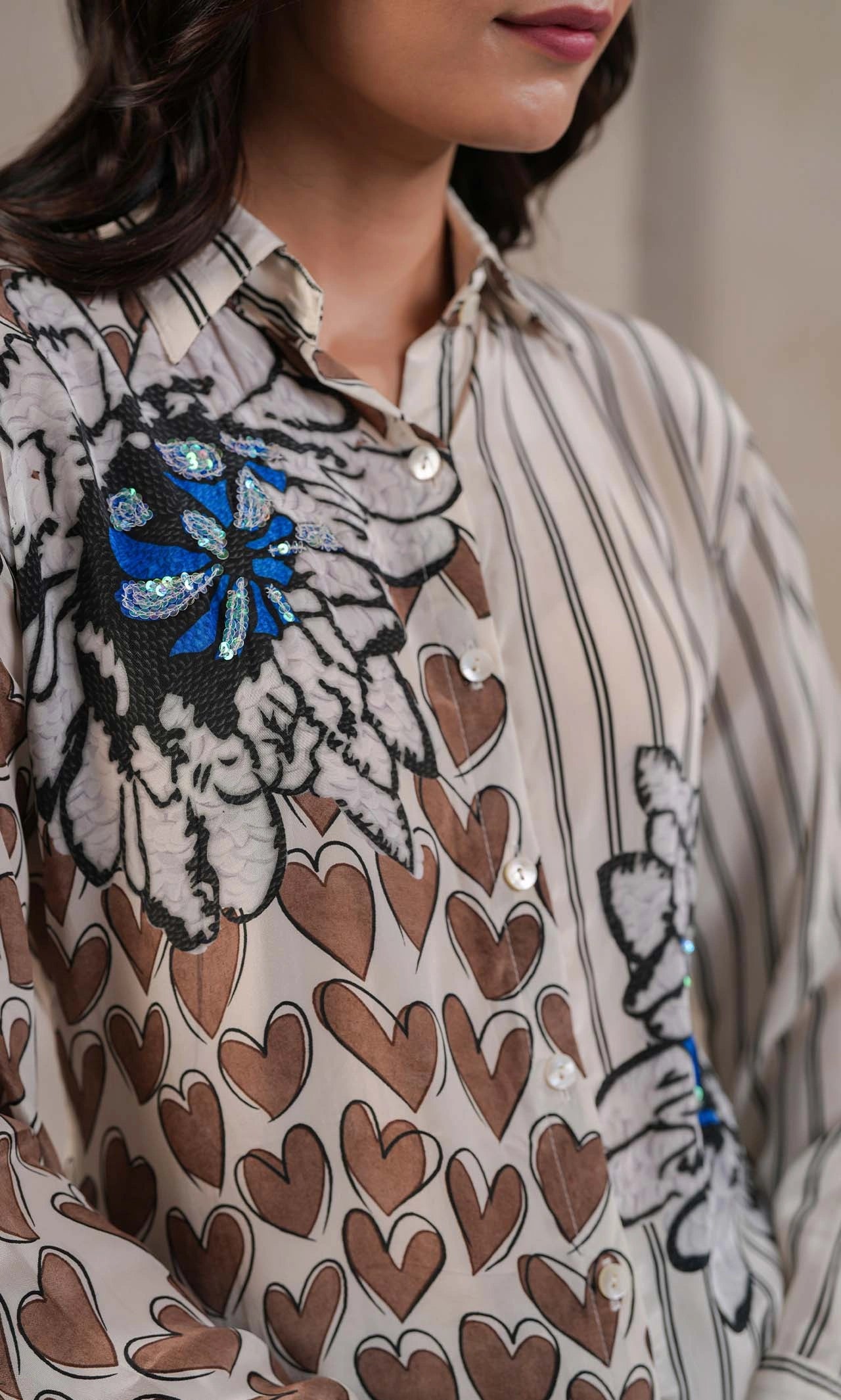 Sequin crepe shirt for women