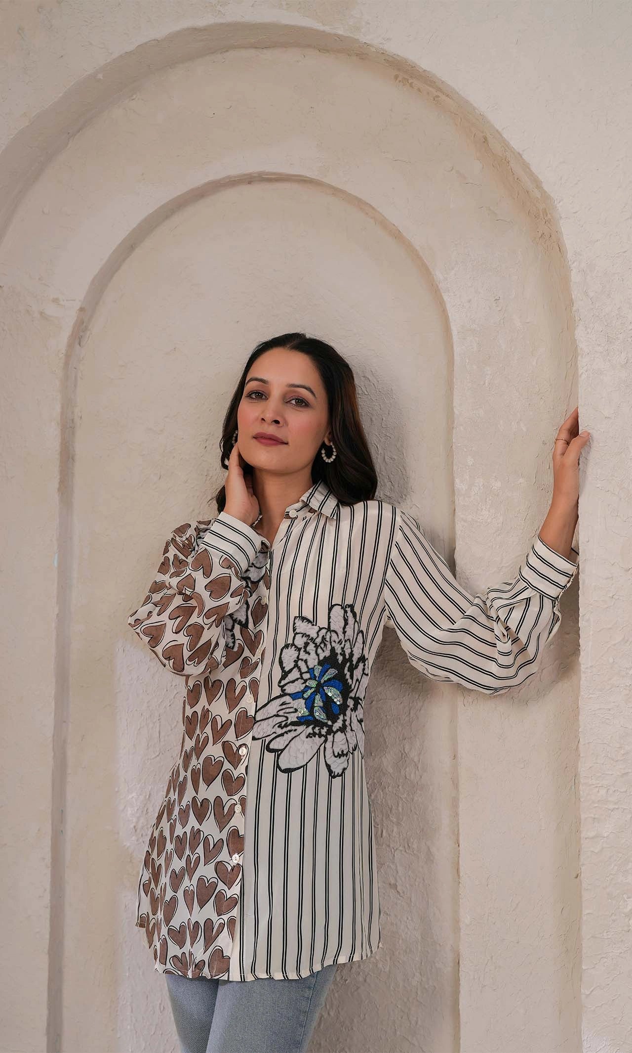 Sequin crepe shirt for women