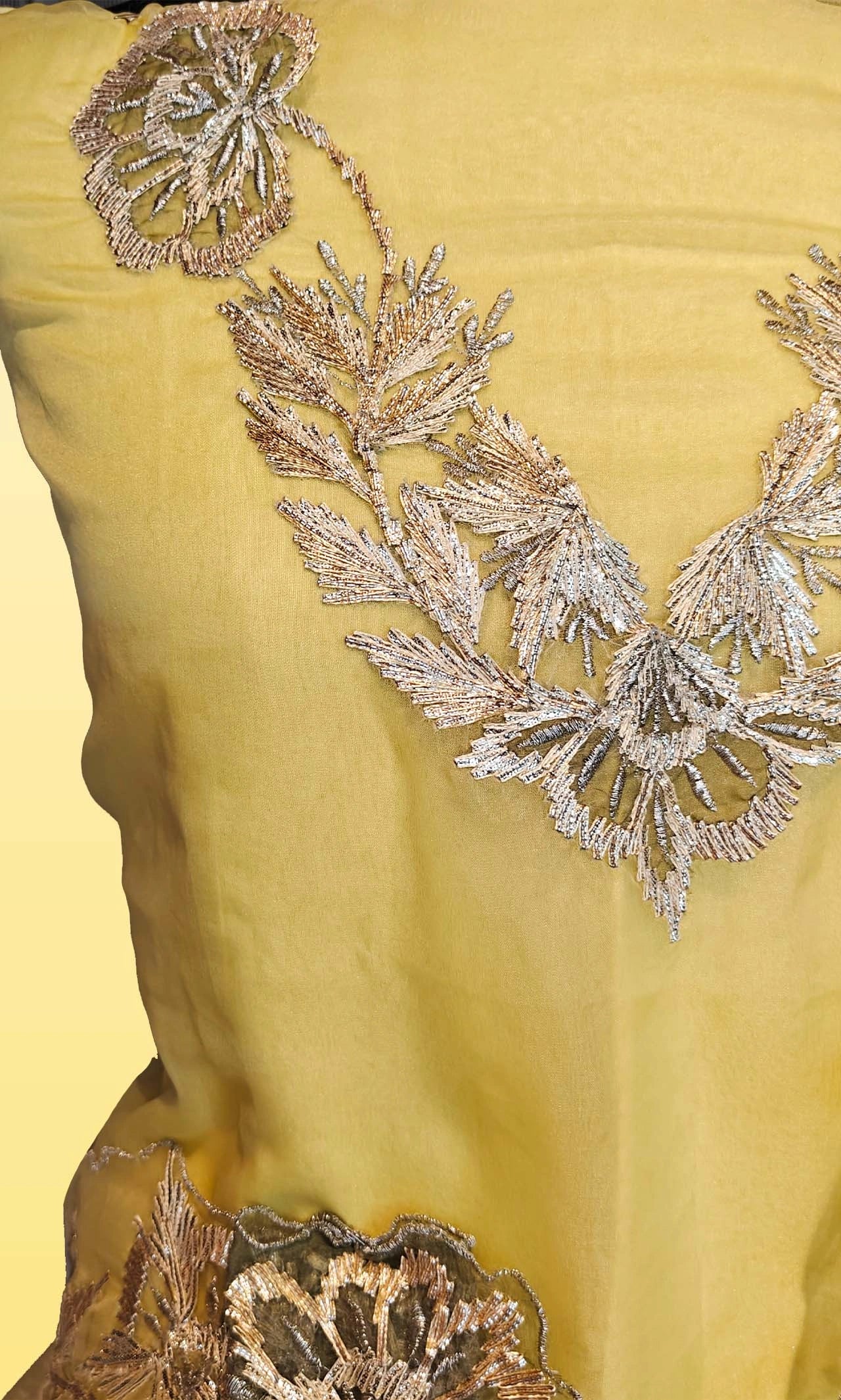 Pistachio Green Organza Gotta Patti Unstitched Suit Material with Gradient Dupatta & Viscose Santoon