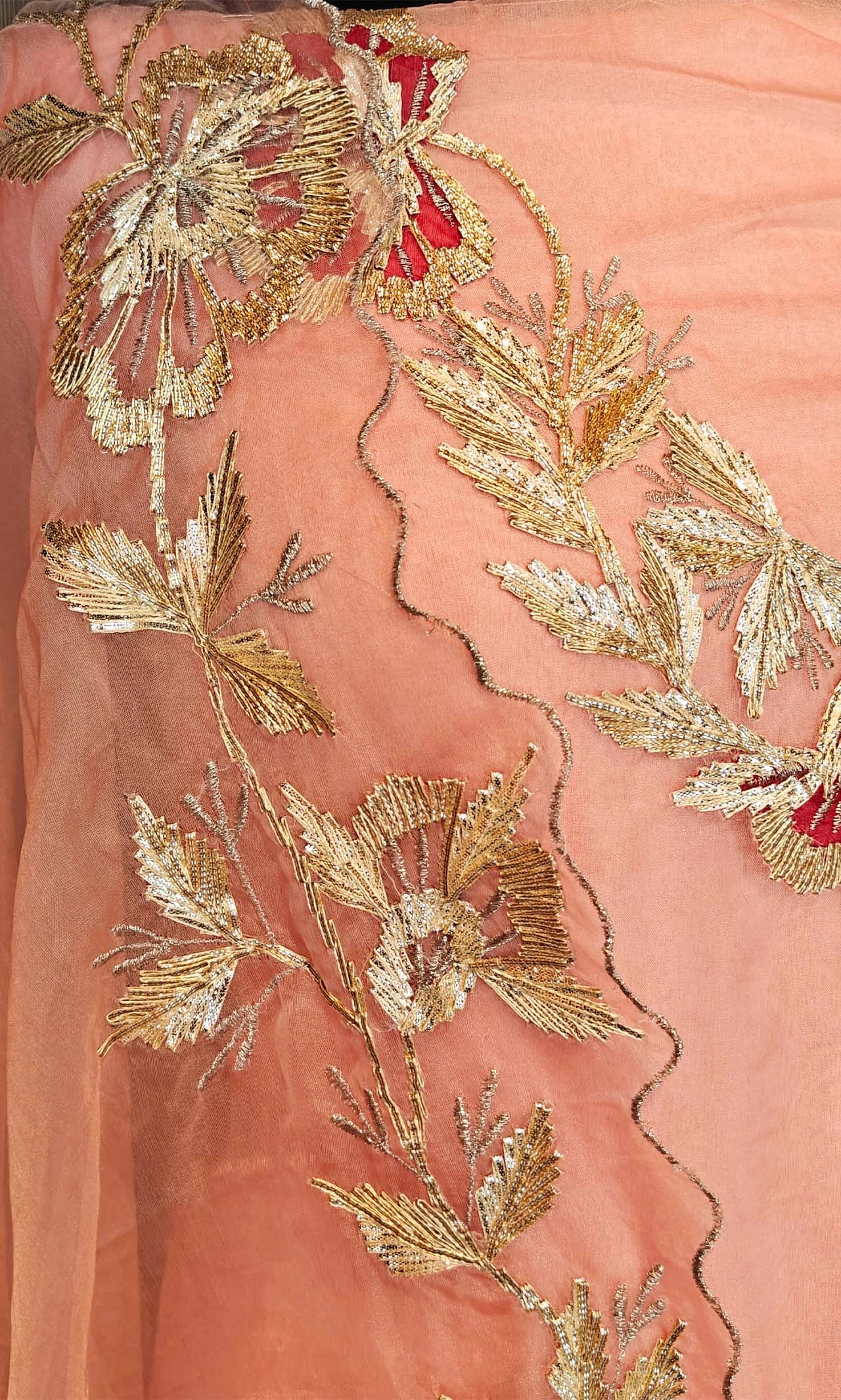 Baby Pink Organza Gotta Patti Unstitched Suit Material with Gradient Dupatta & Viscose Santoon