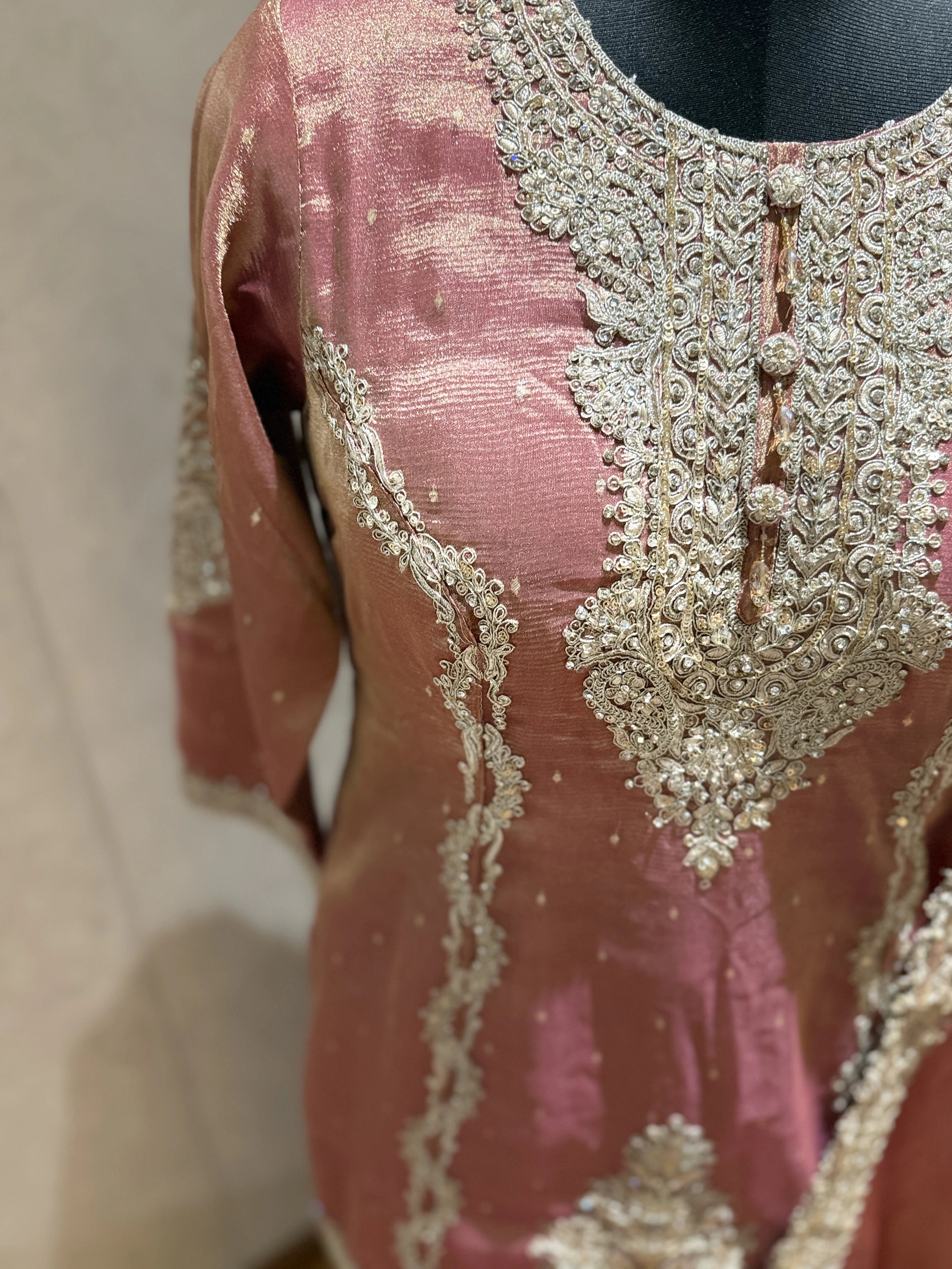 Peach Shimmer Embroidered Sharara