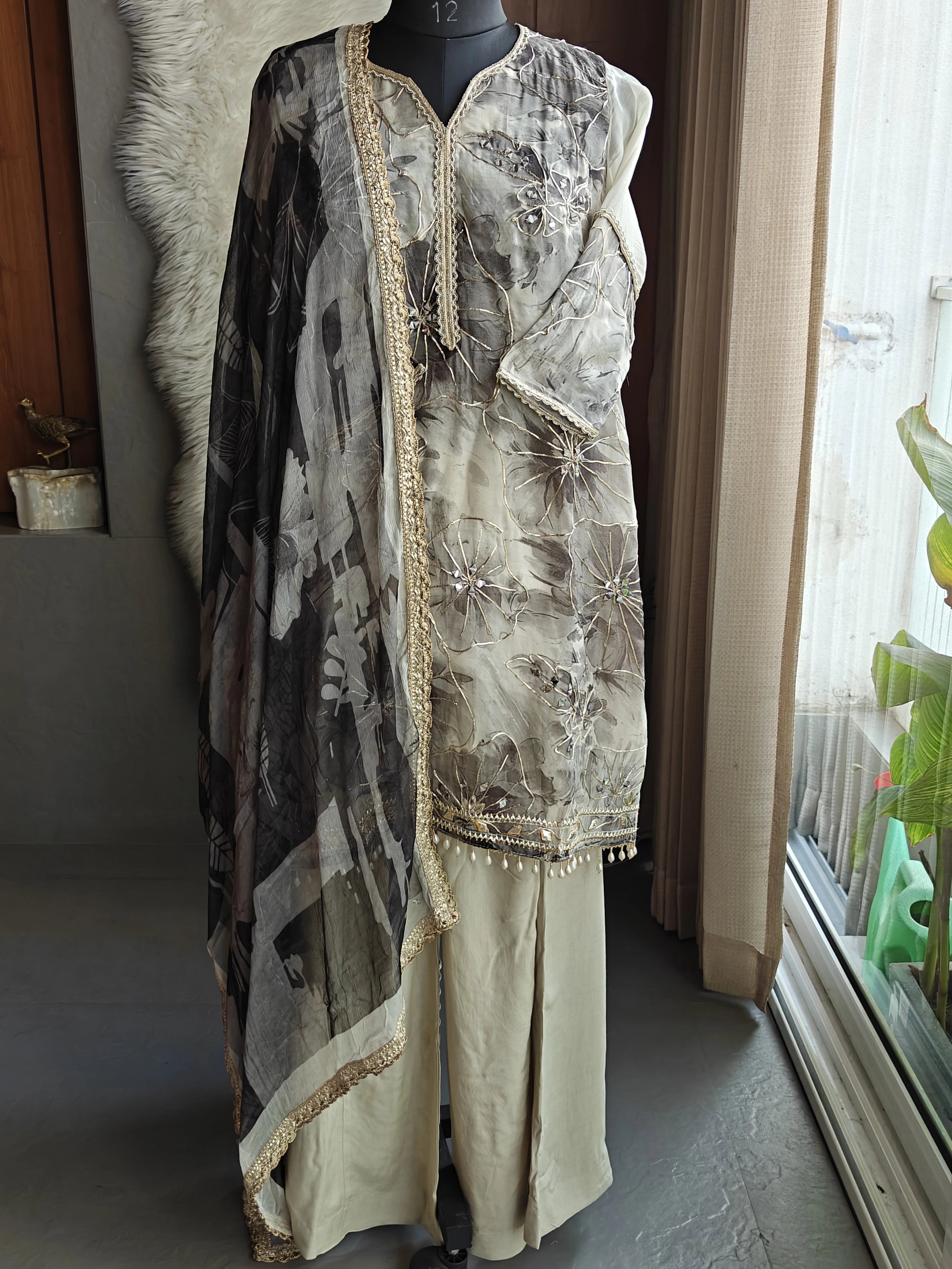 ivory and black unstitched suit material