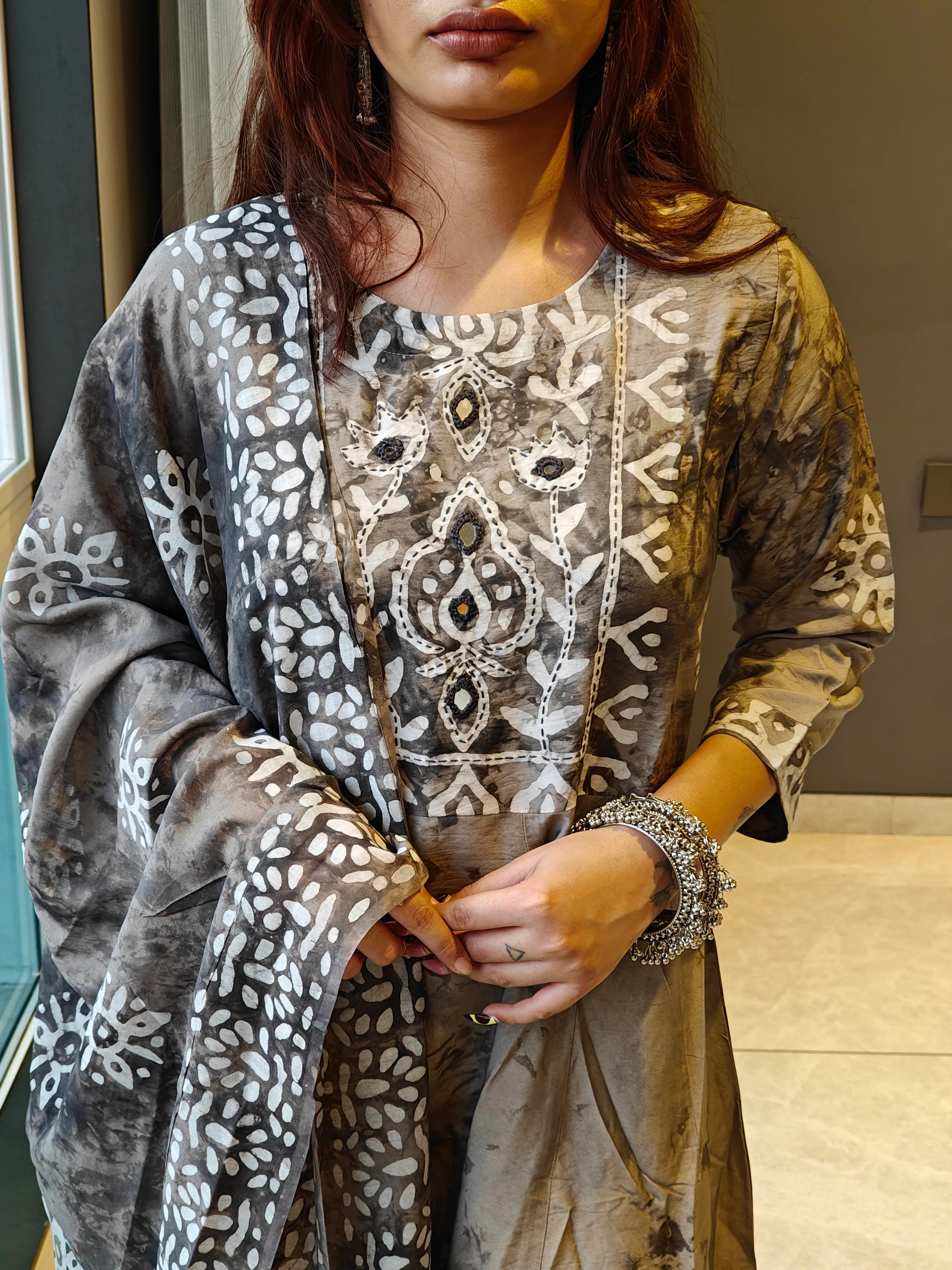 Grey Grace Anarkali Suit Set