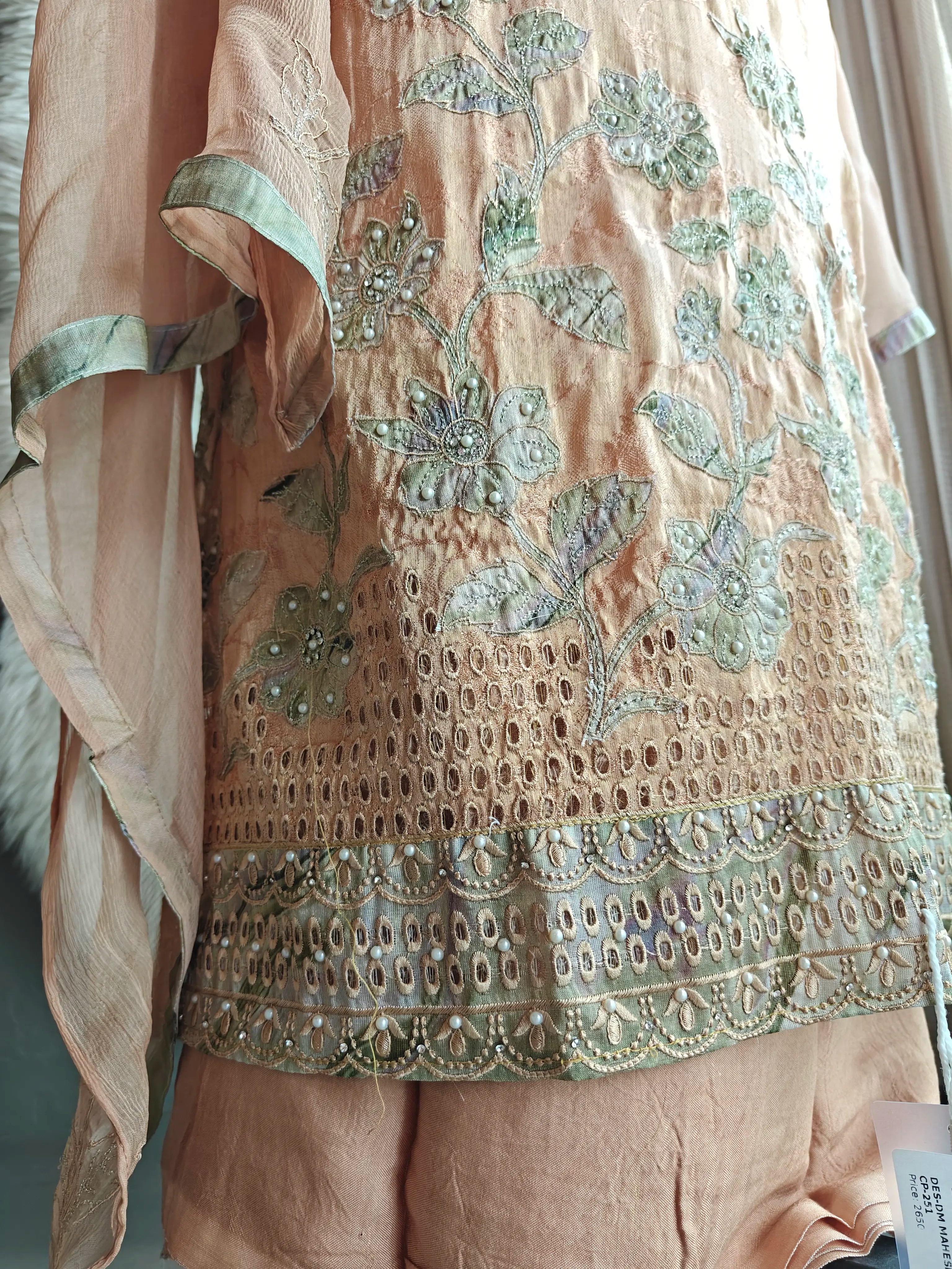 Champagne Beige Embroidered Unstitched Suit Material