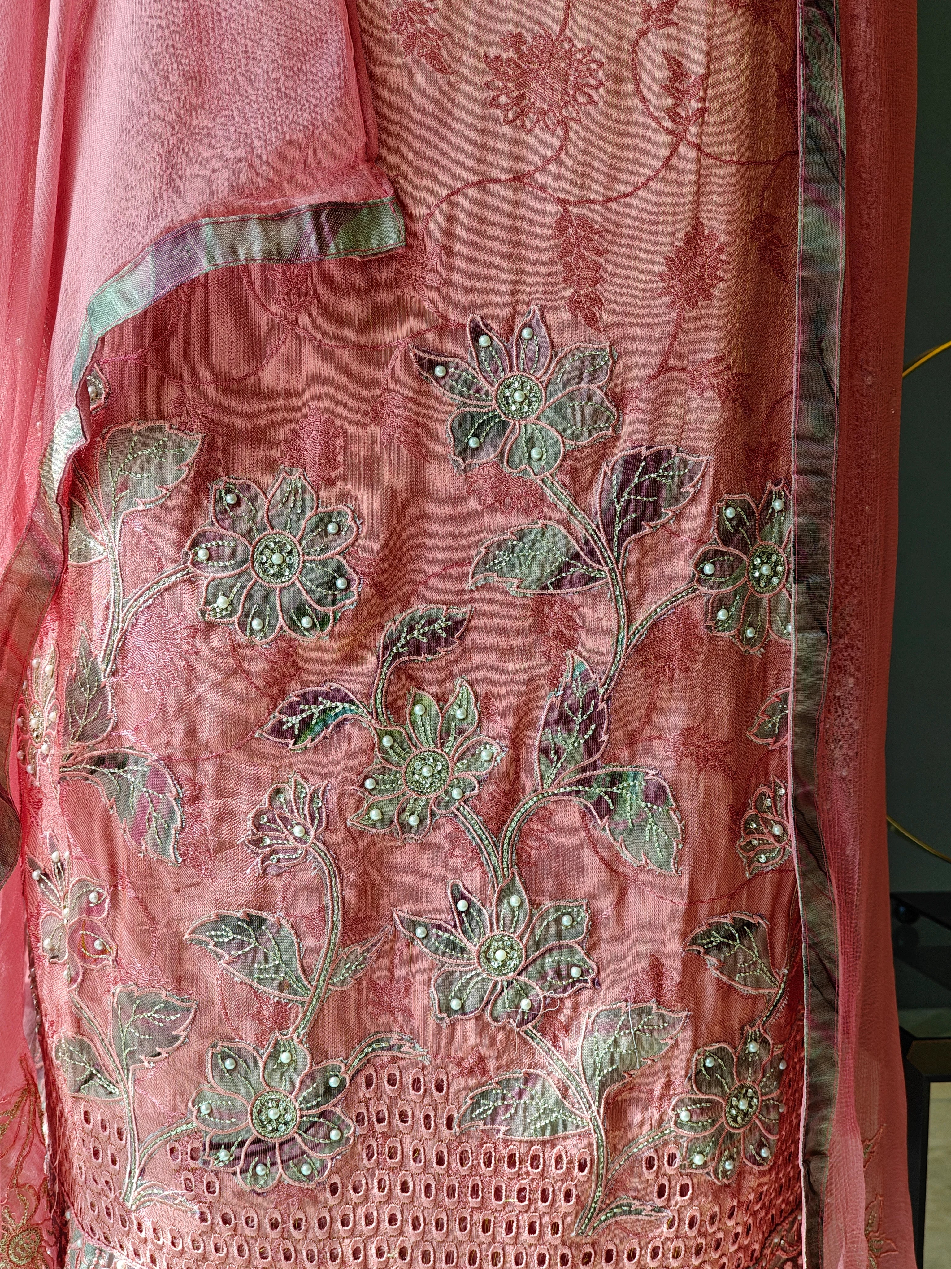 Blush pink Embroidered Unstitched Suit Material