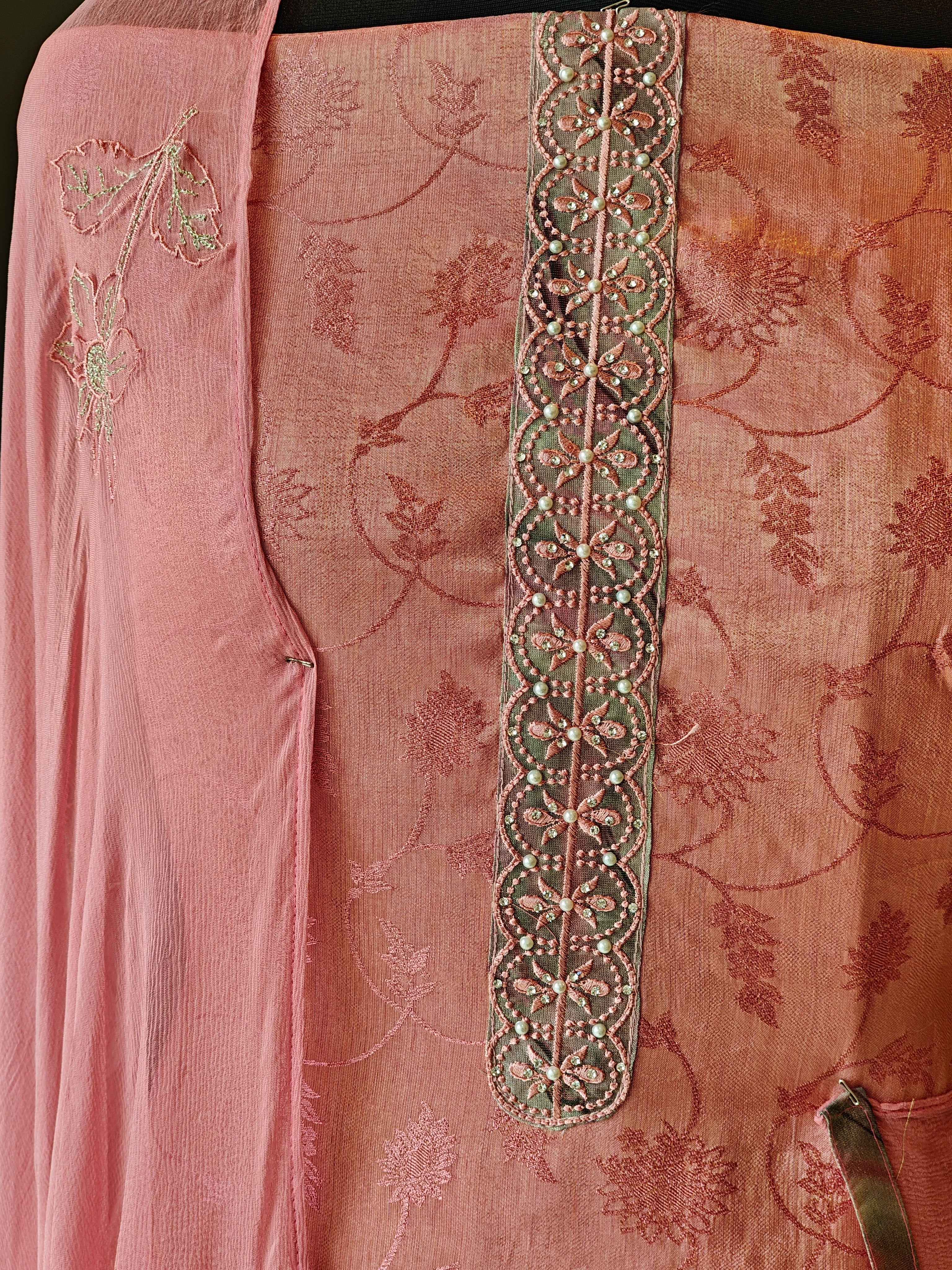 Blush pink Embroidered Unstitched Suit Material