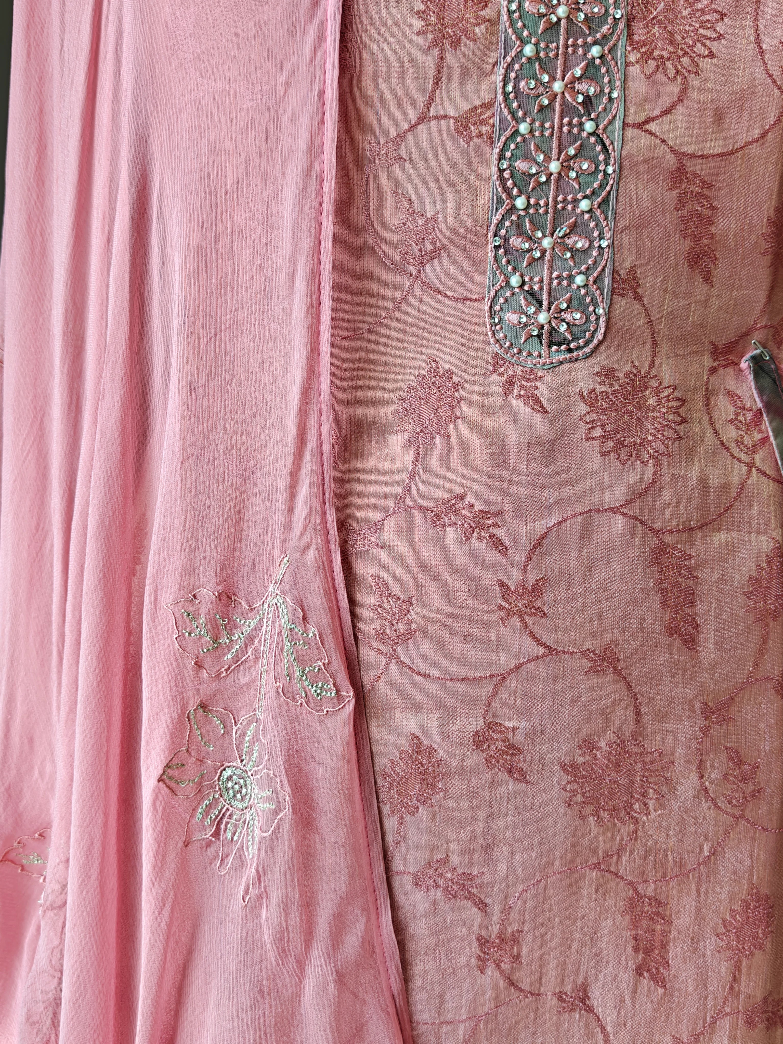 Blush pink Embroidered Unstitched Suit Material
