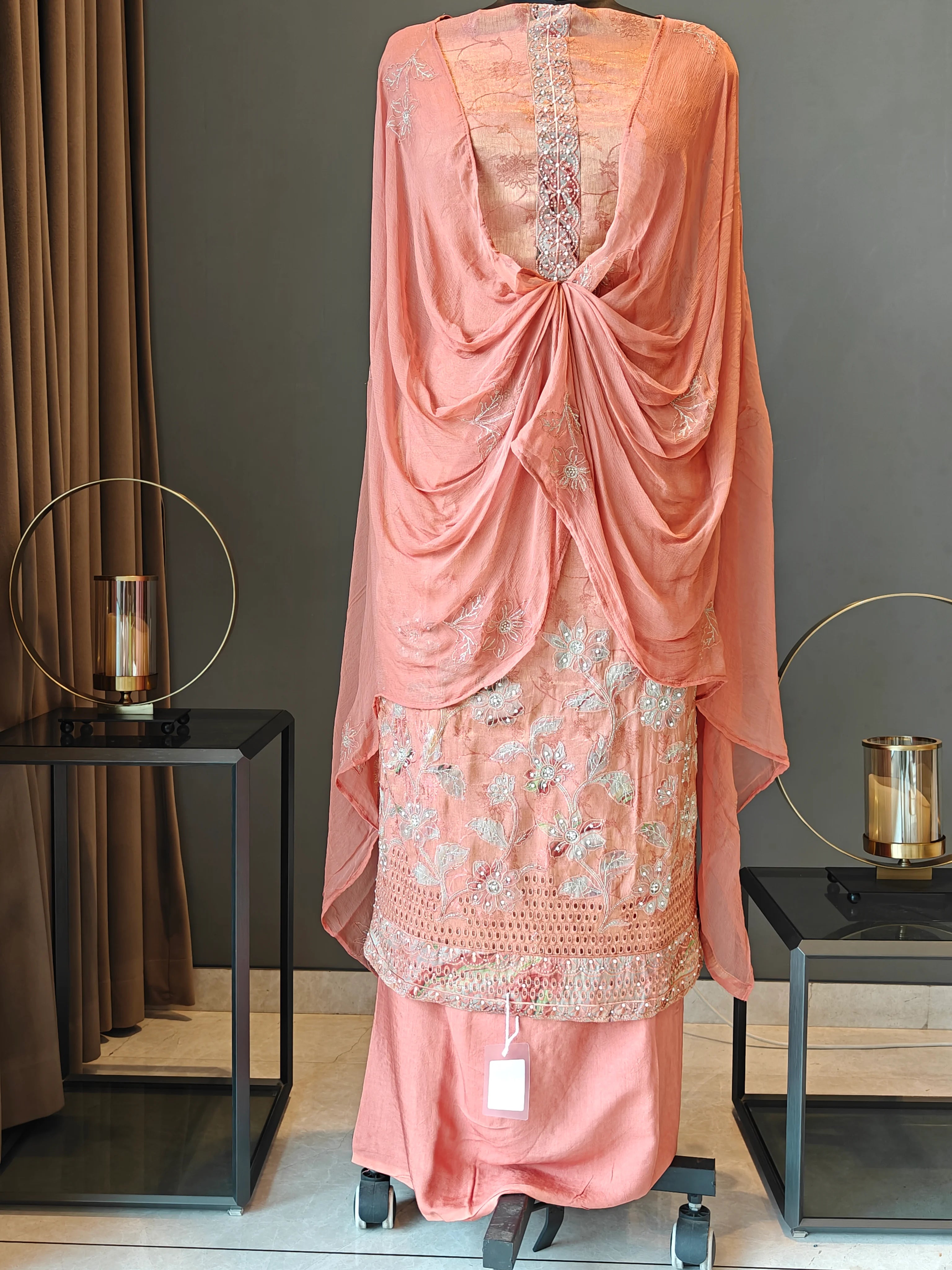 Peach Gold Embroidered Unstitched Suit Material