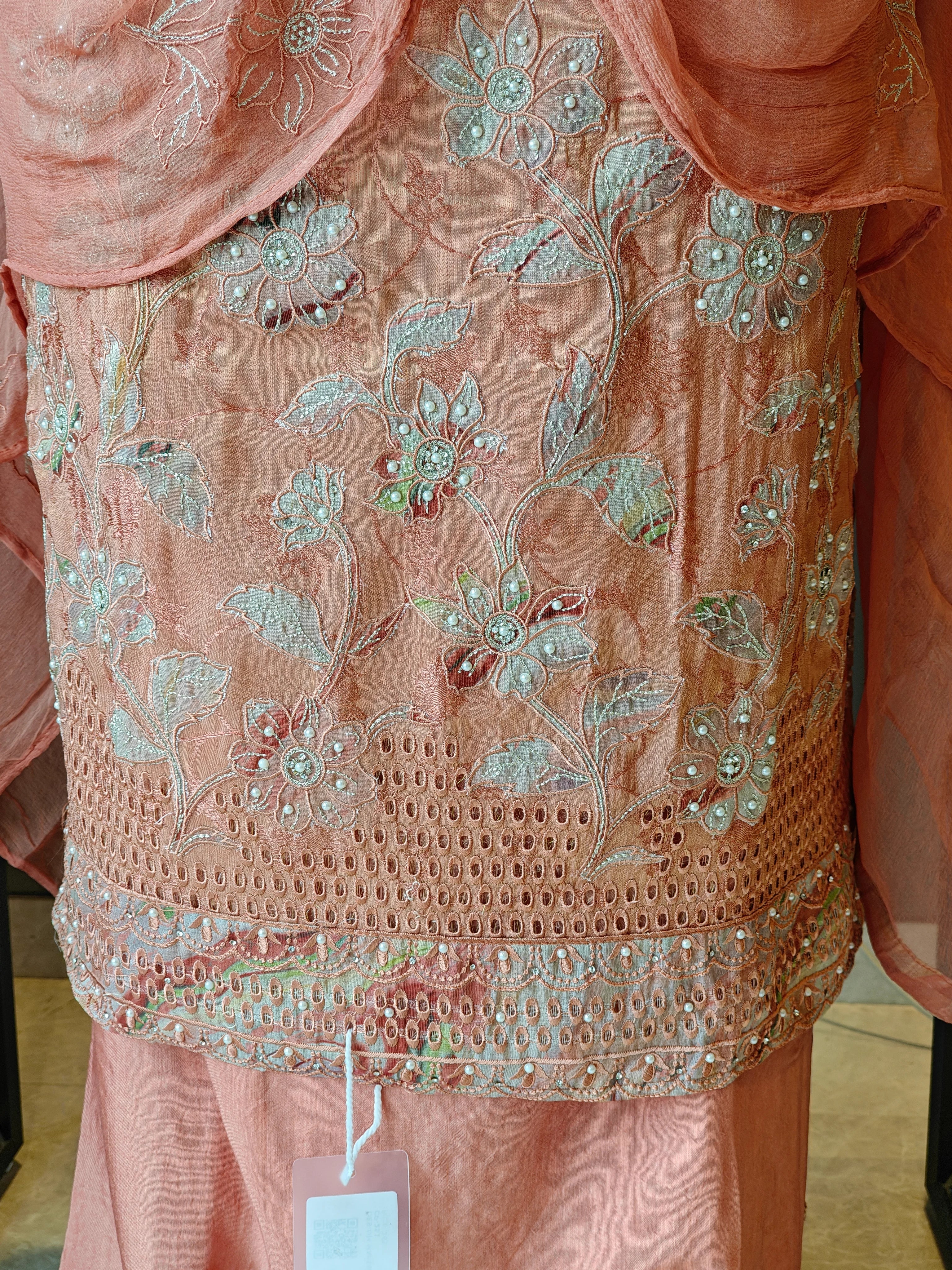 Peach Gold Embroidered Unstitched Suit Material