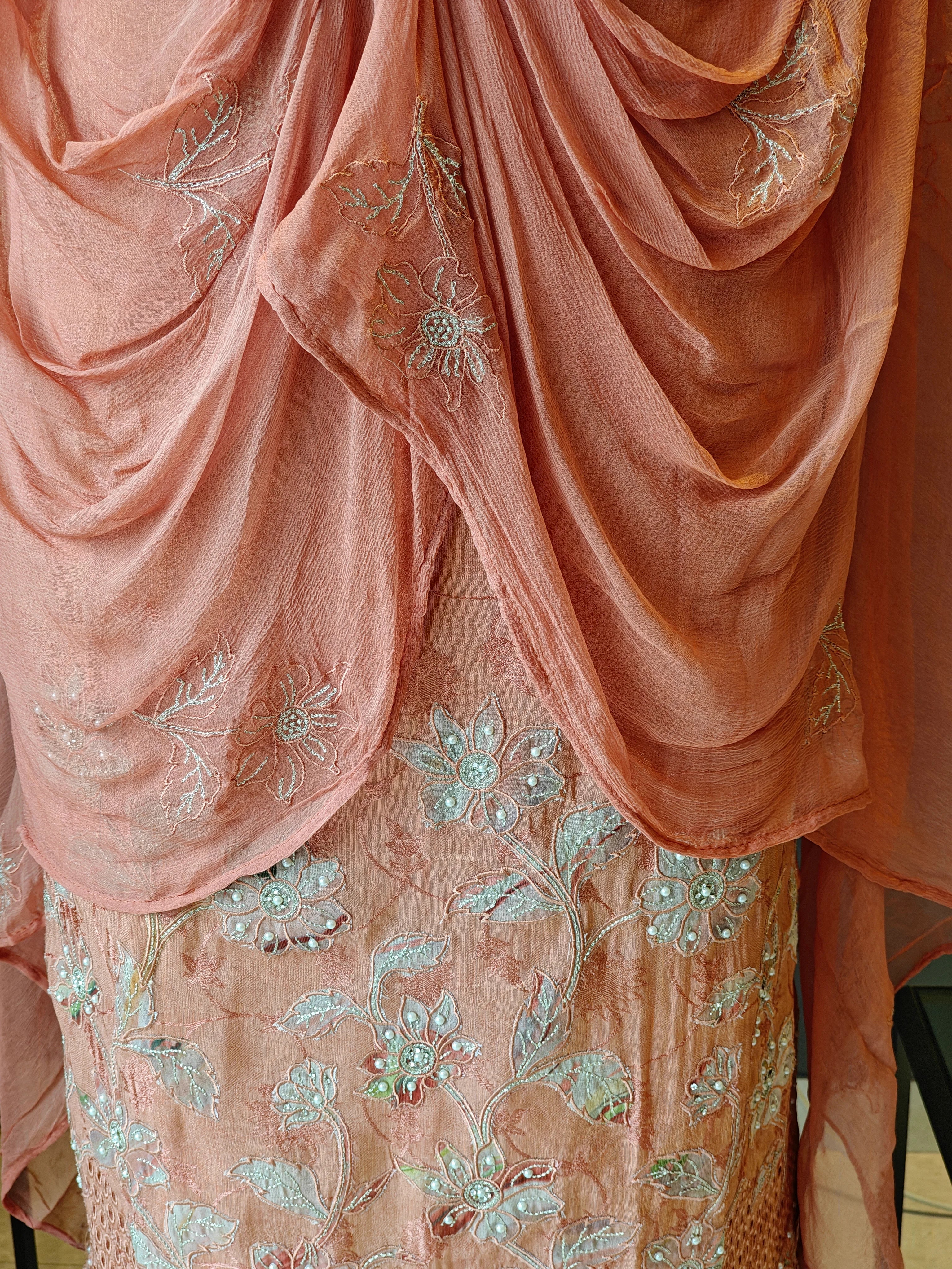 Peach Gold Embroidered Unstitched Suit Material