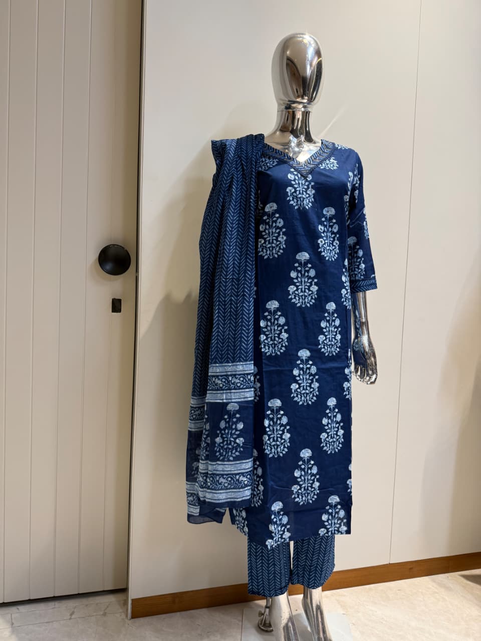 Indigo Blue Block Printed Cotton  Suit