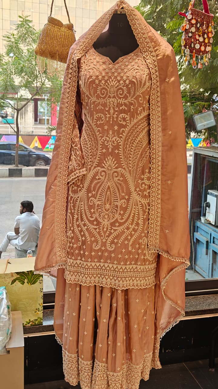 Blush Pink Heavy Pearl Work Party Wear Sharara Set