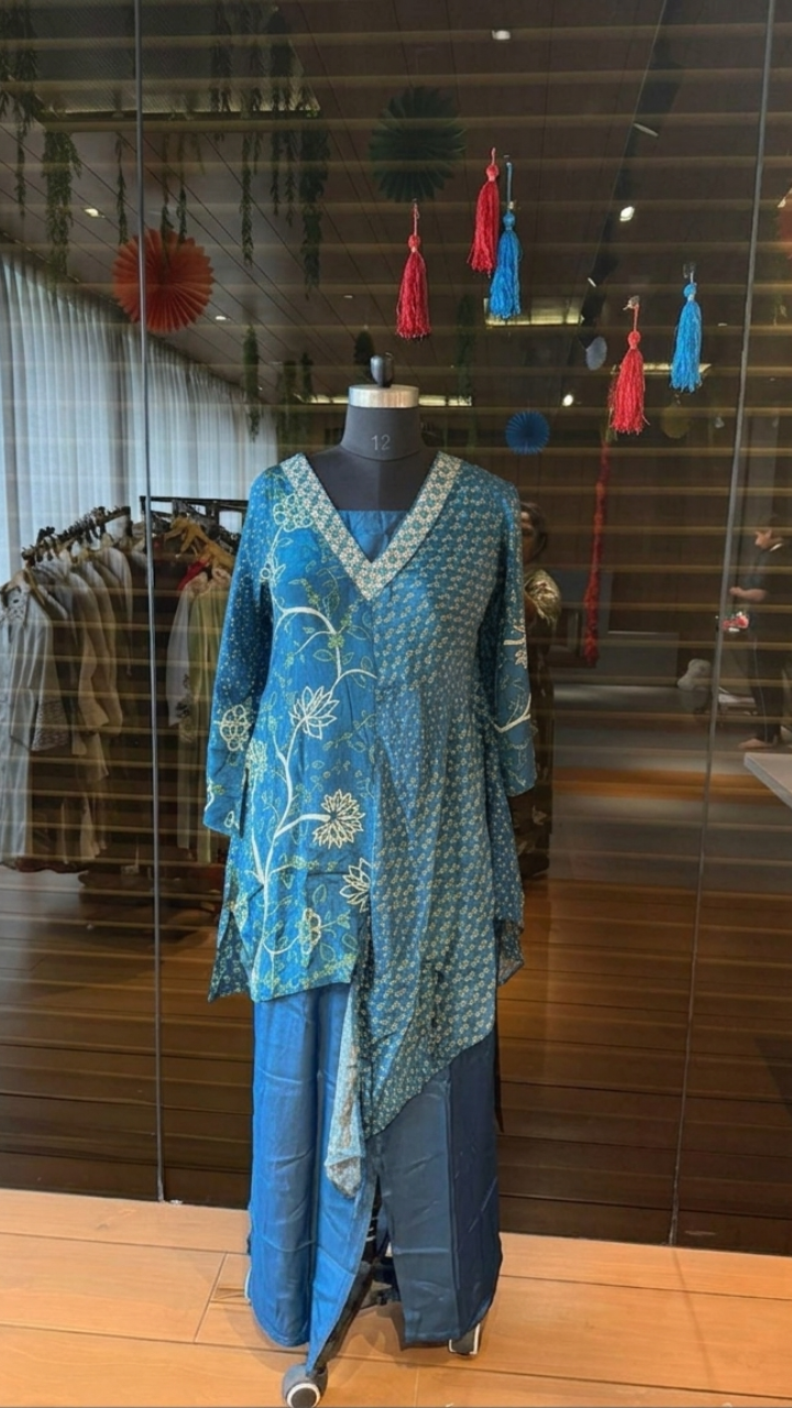 Sophisticated Teal Blue Floral Print Co-ord Set