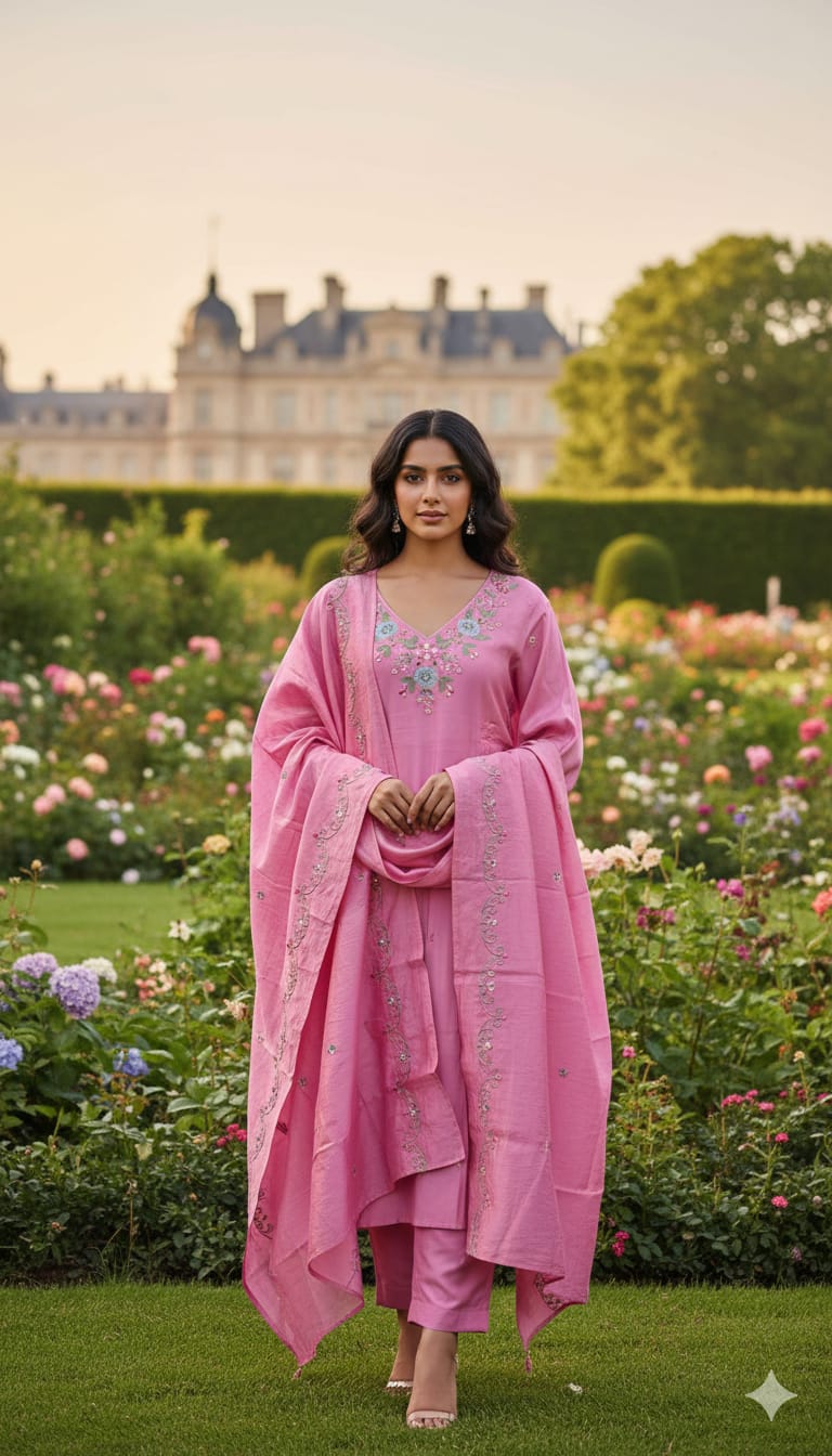 Rose Royale Luxe – Elegant Embroidered Suit Set