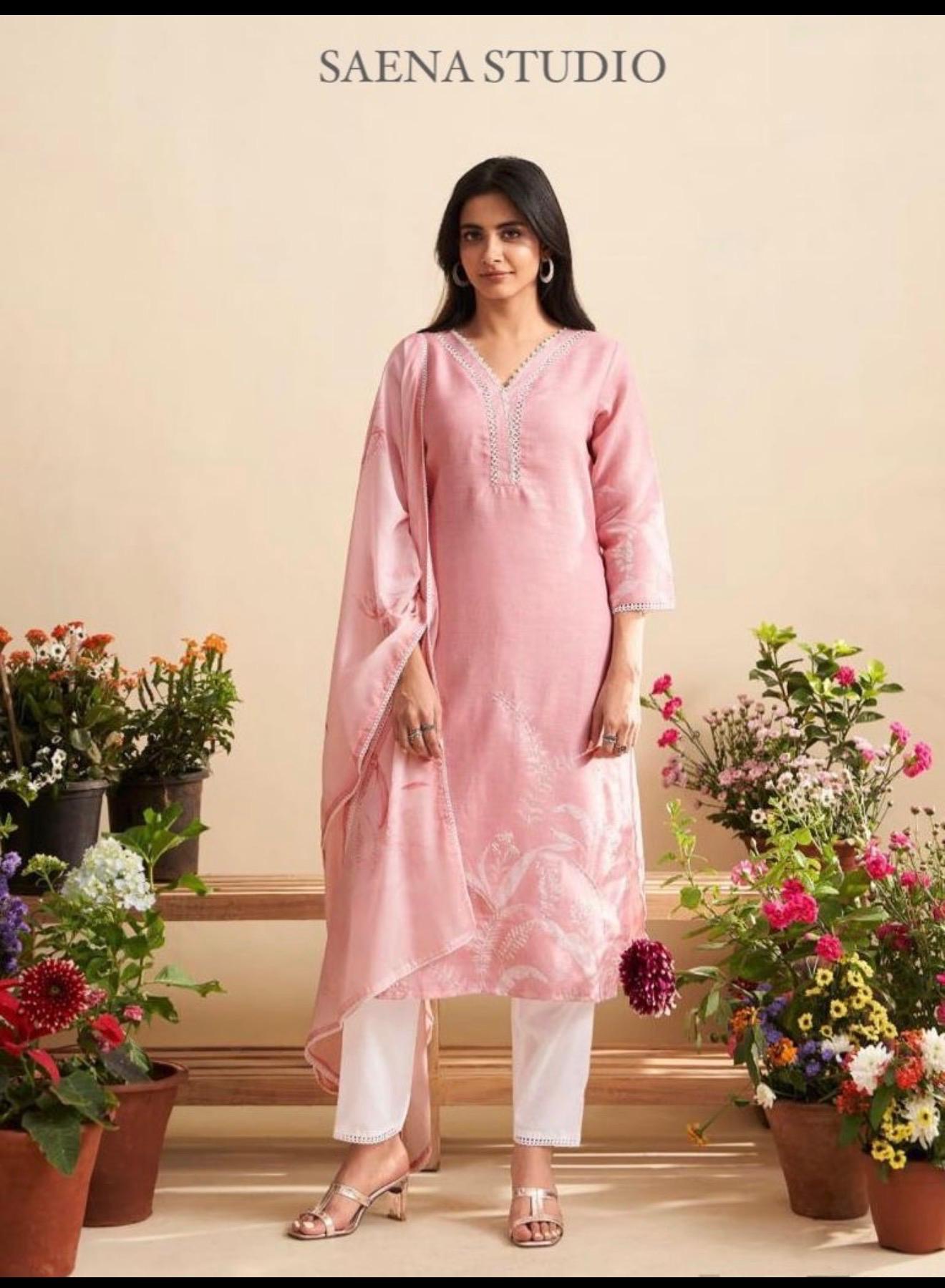 Floral Blush Elegance – Designer Kurta Set