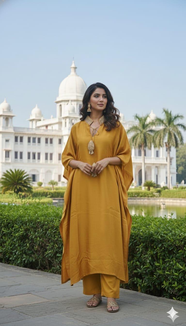 Mustard Yellow Kaftan & Pant Co-ord Set