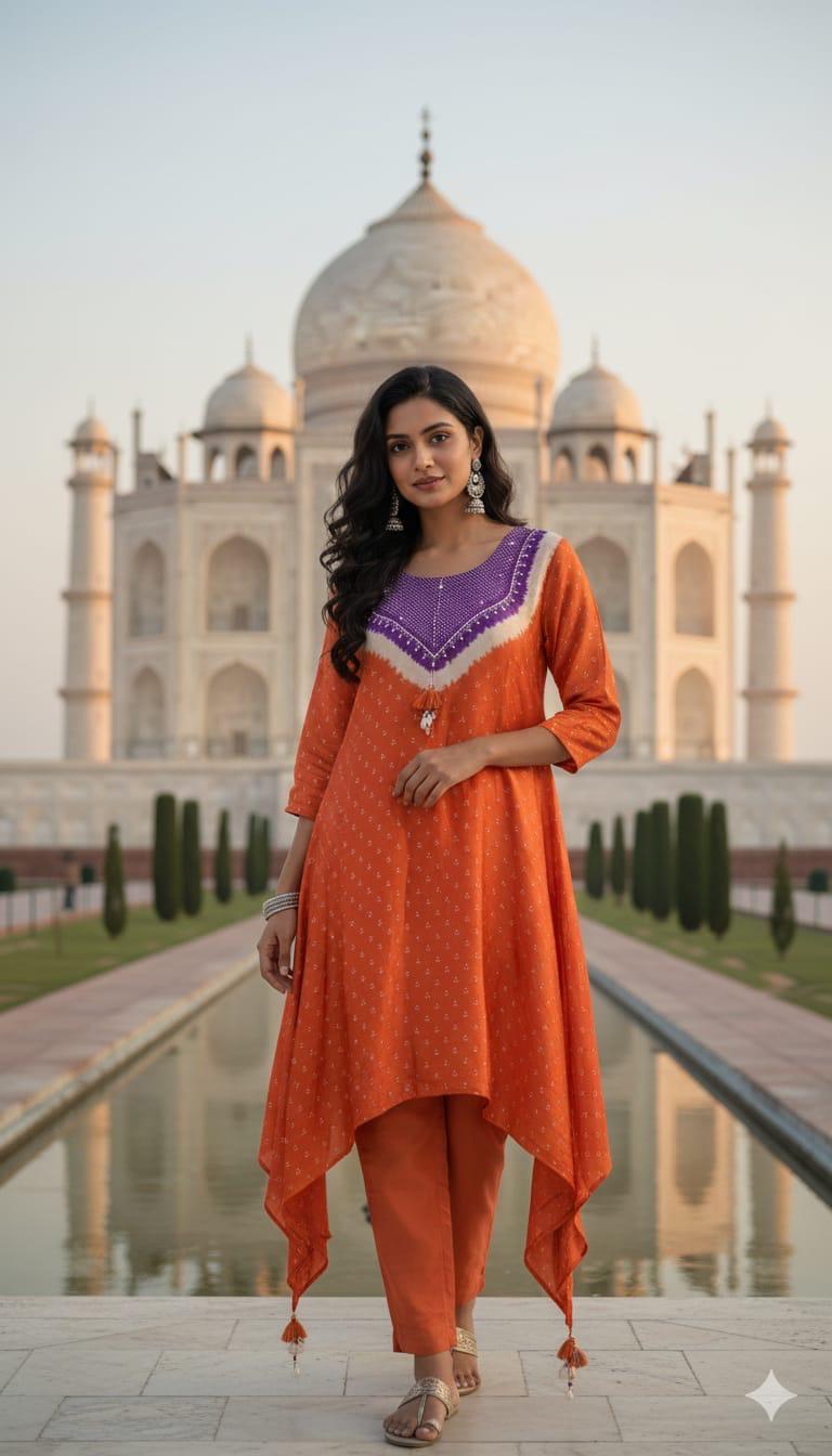 Vibrant Rust & Purple Ethnic Co-ord Set