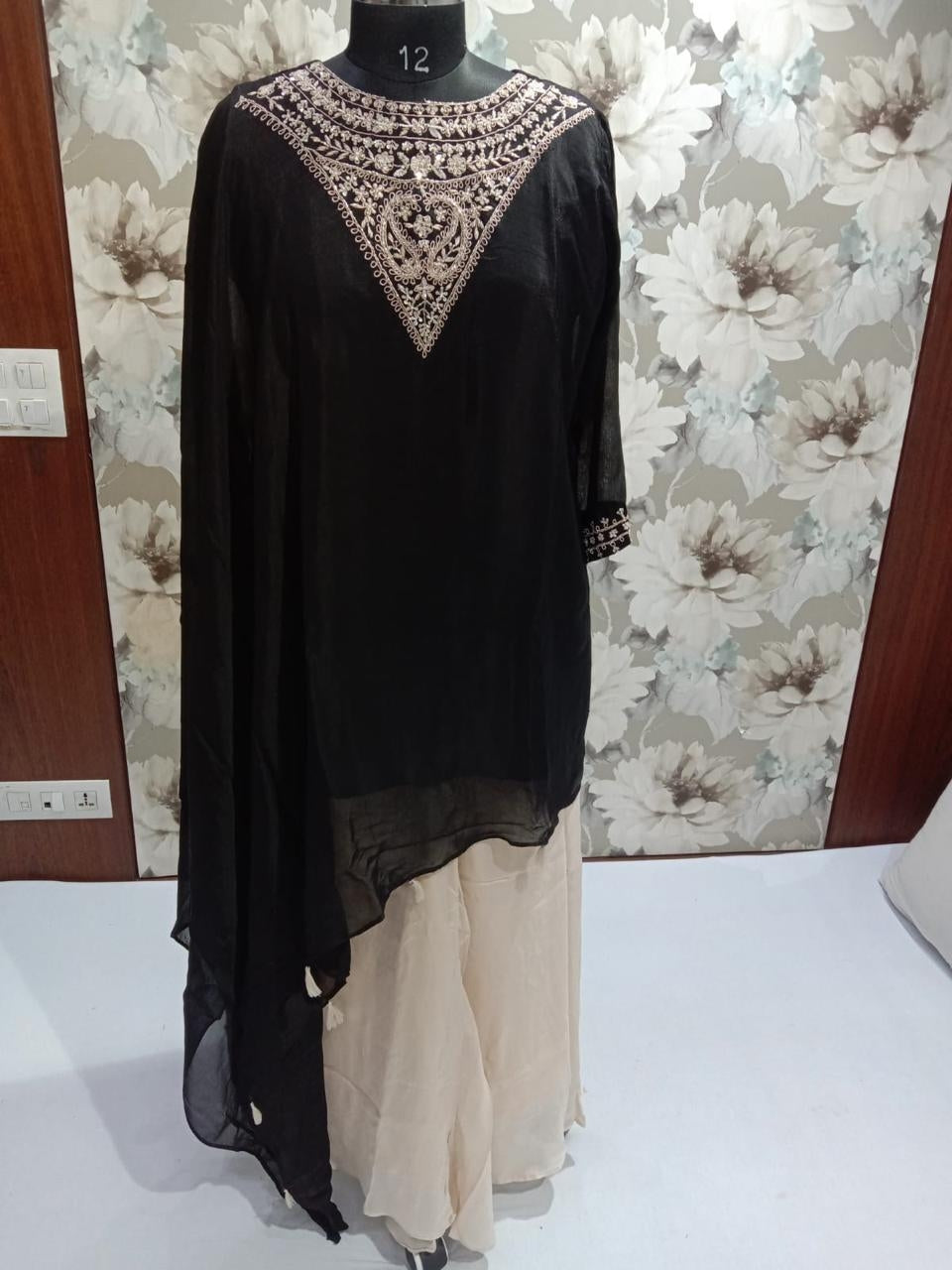 Hand-Embroidered Black Kaftan Co-ord Set