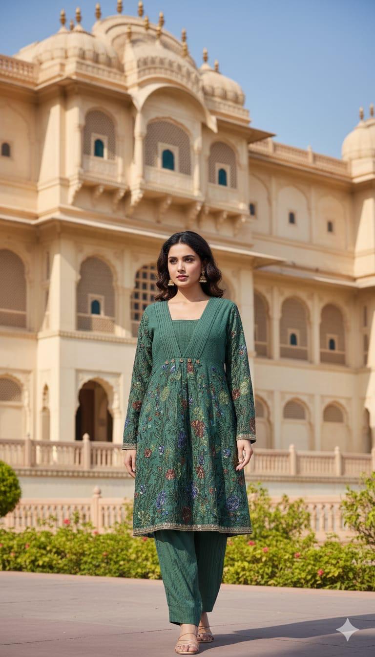 Emerald Green Multi-Color Embroidered Kurta Set