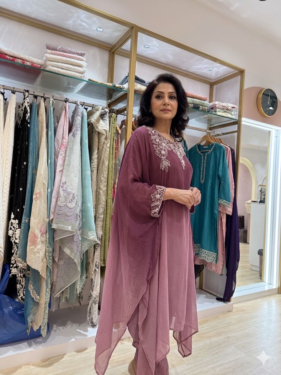 Mauve Ombré Georgette Kaftan Co-ord Set