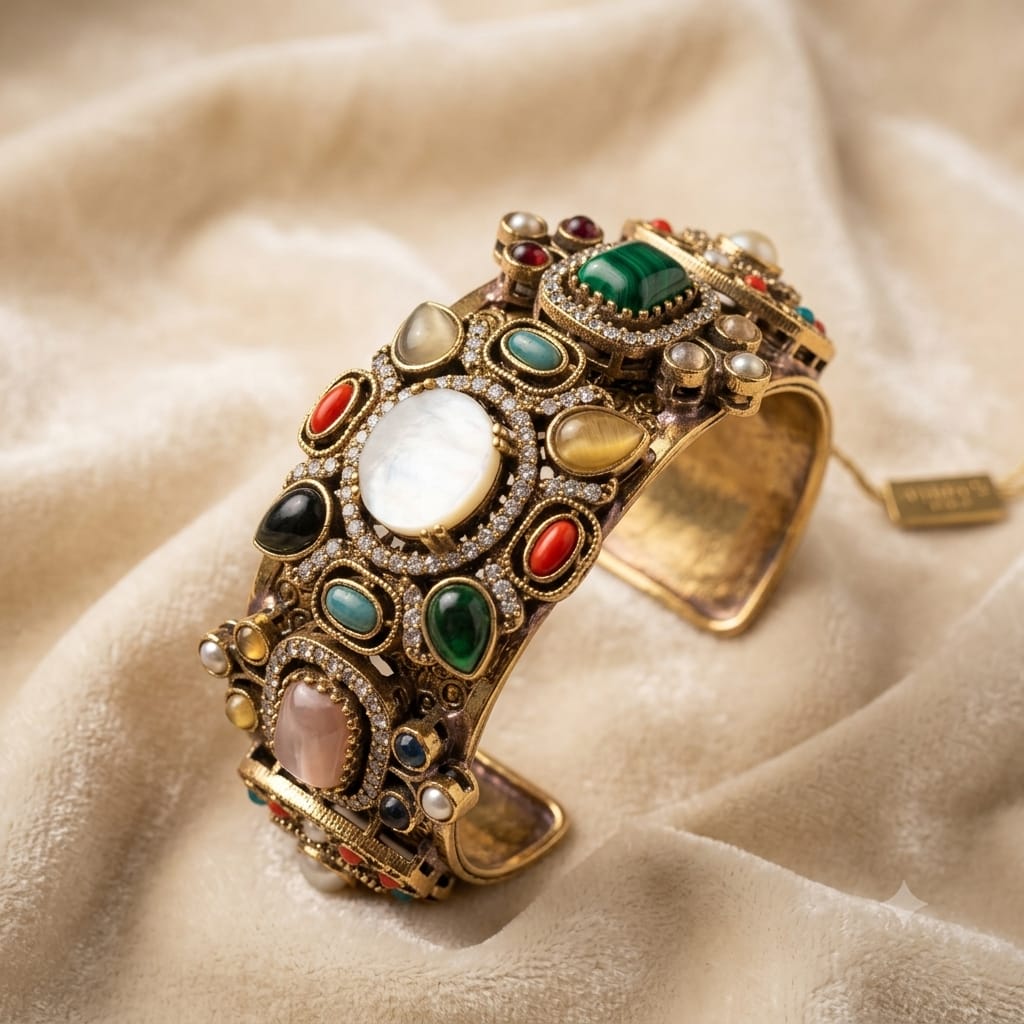 Regal Elegance in Every Detail – Royal Multi-Stone Antique Cuff Bracelet .
