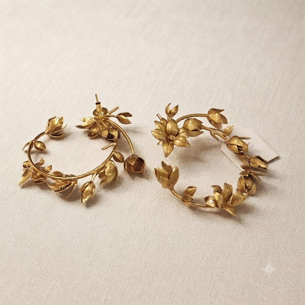 Botanical Bloom Gold Hoop Earrings.