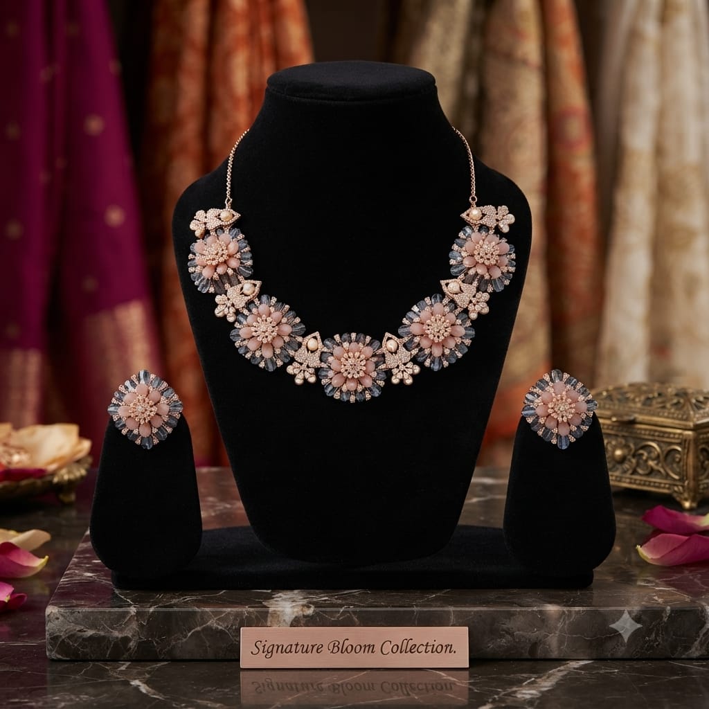Rose Gold 'Signature Bloom' Luxury Necklace Set.