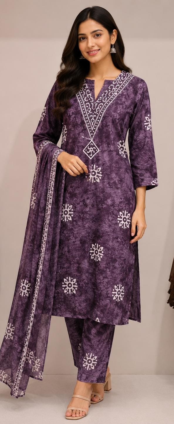 Royal Plum Printed Kurta Set with Dupatta.