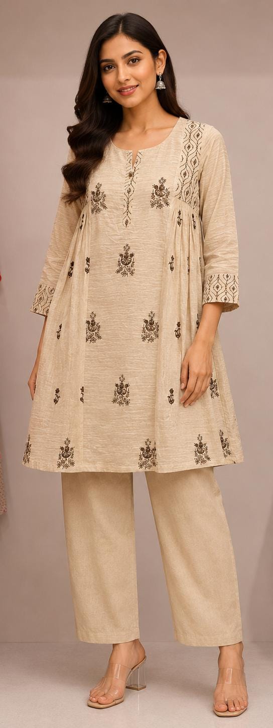 Soft Cotton Beige Ethnic Kurta Set for Women