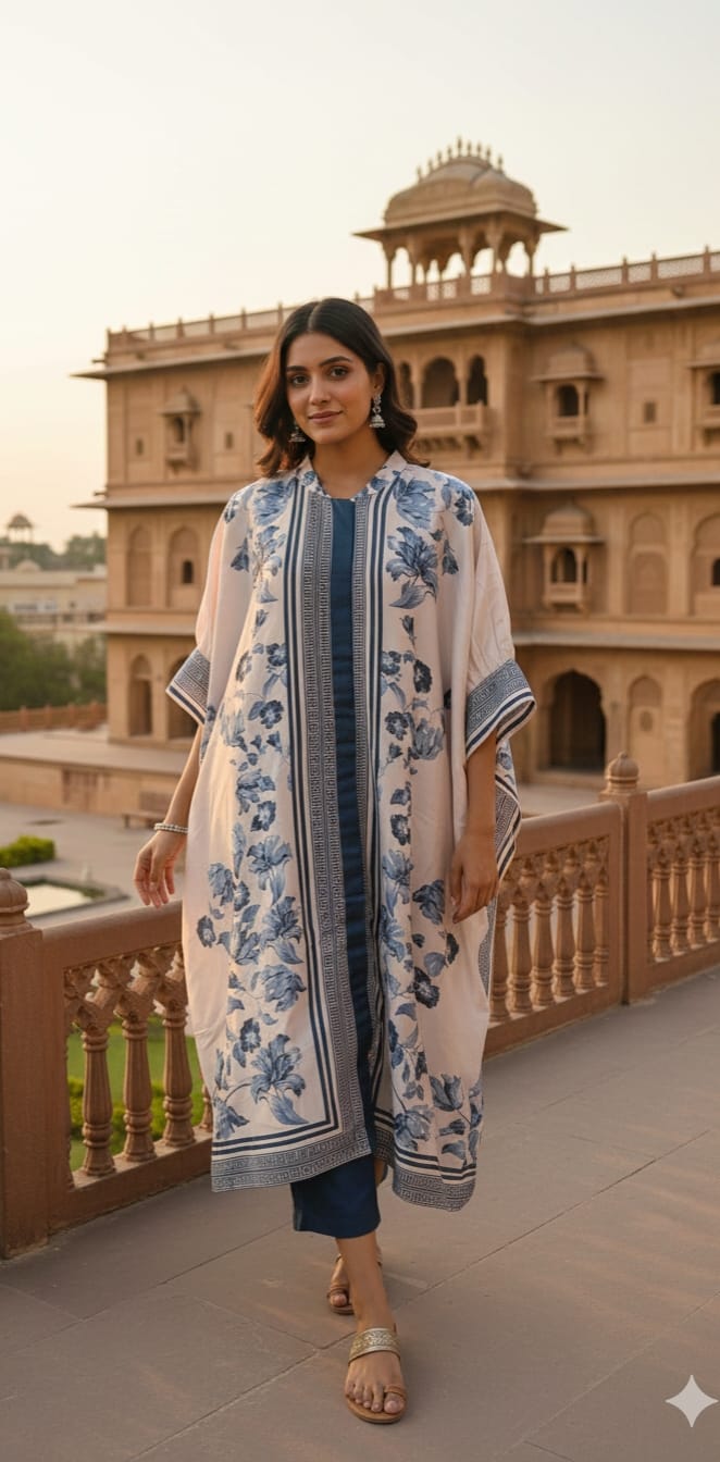 Premium Floral Print Kaftan Kurta Set.