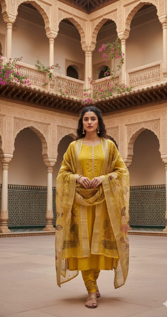 Traditional Mustard Yellow Party Wear Kurta Set for Women
