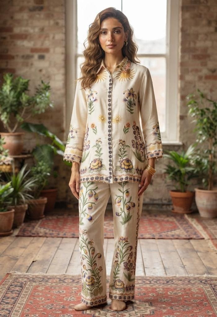 Classic Floral Satin Co-Ord Outfit.
