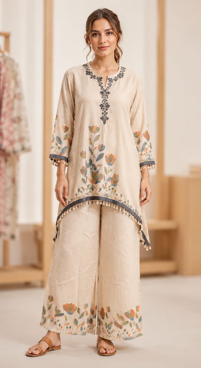 Stylish Cotton Ethnic Co-Ord Set with Floral Print