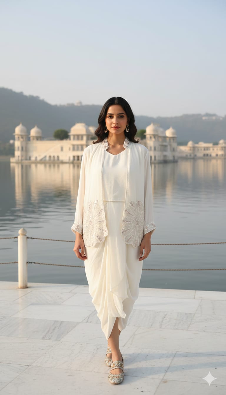 Graceful White Party Wear Ethnic Co-Ord Set.