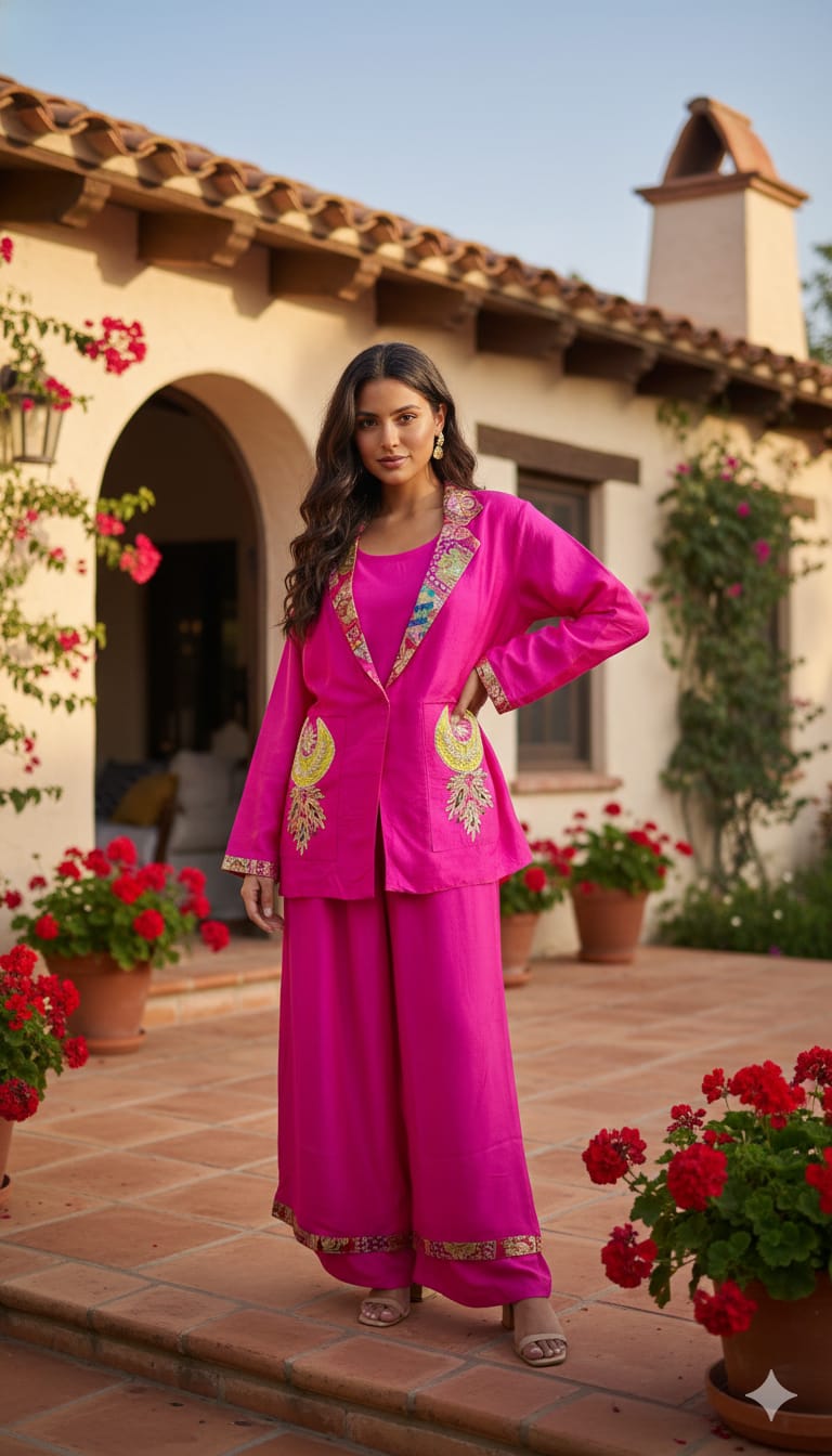 Designer Ethnic Co-Ord Set with Embroidered Details.