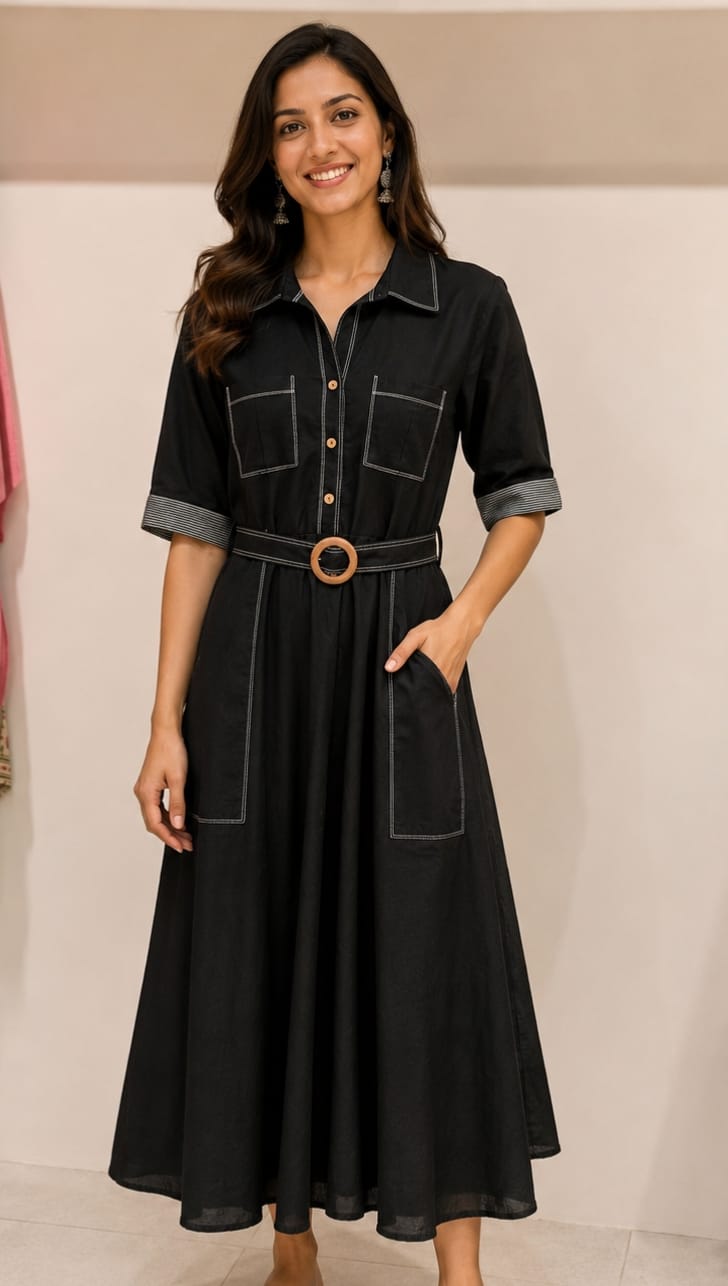 Modern Black Button-Down Maxi Dress