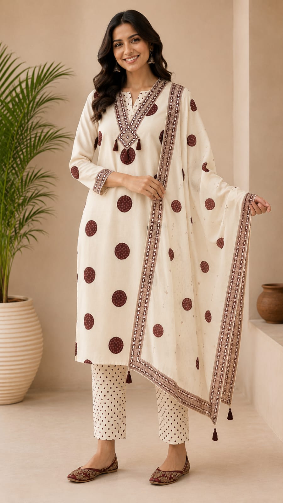 Classic Ivory Ethnic Suit Set for Women.