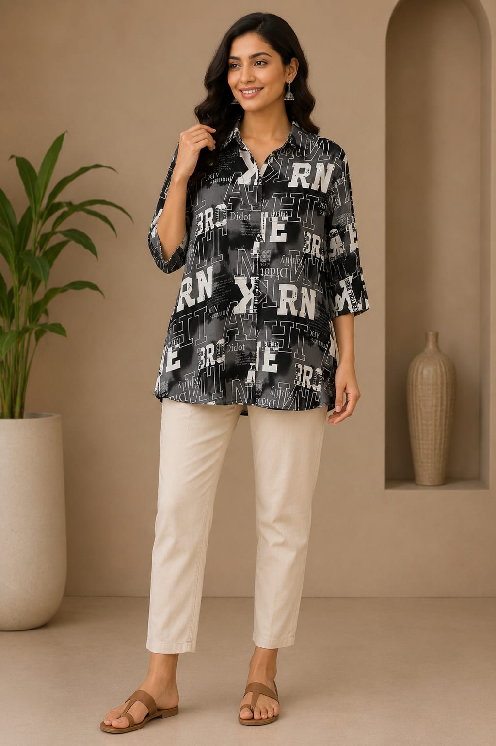 Black & White Typography Printed Shirt – Product Description.